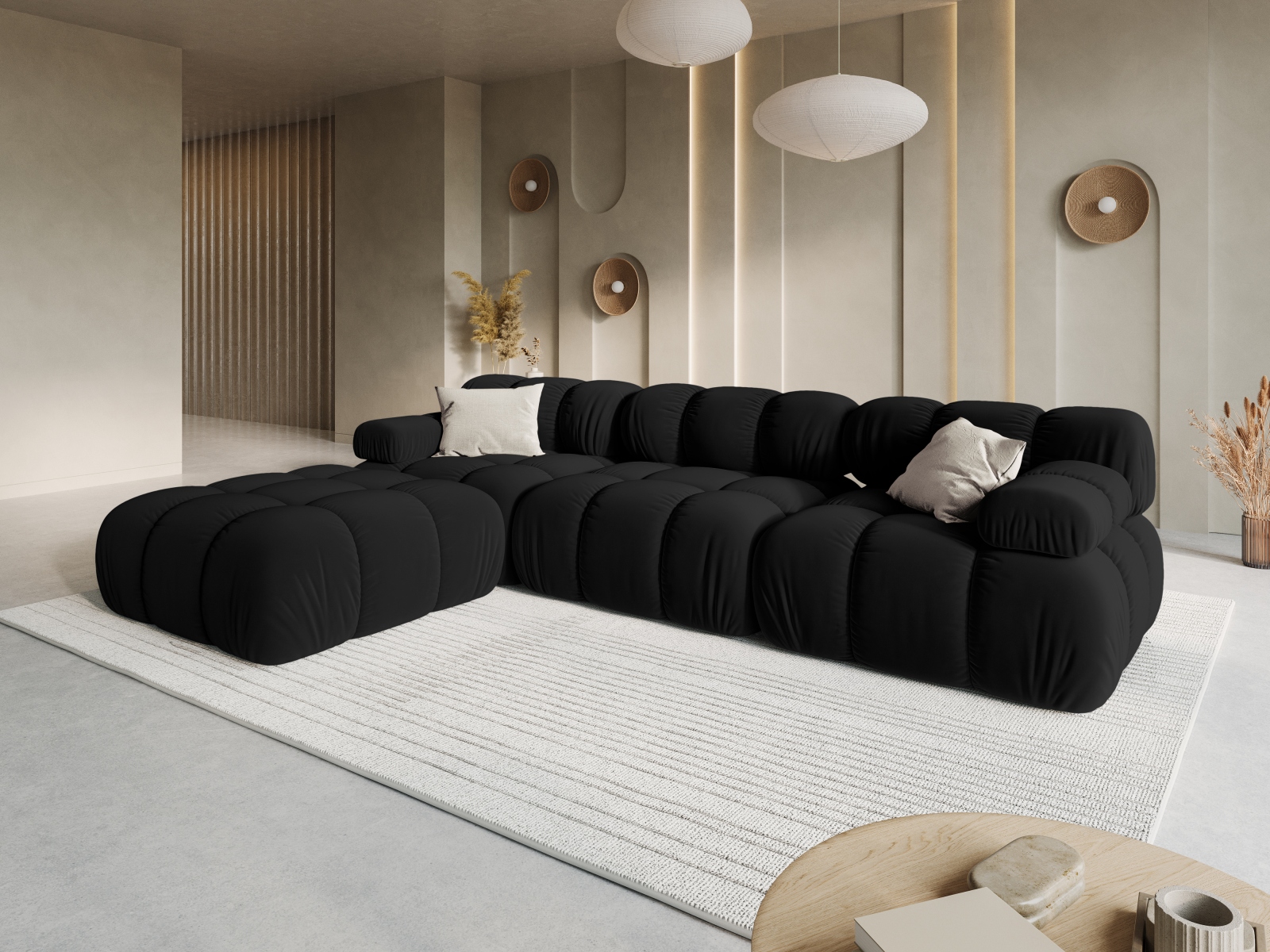 Velvet Modular Sofa, "Bellis", 4 Seats, 282x188x70