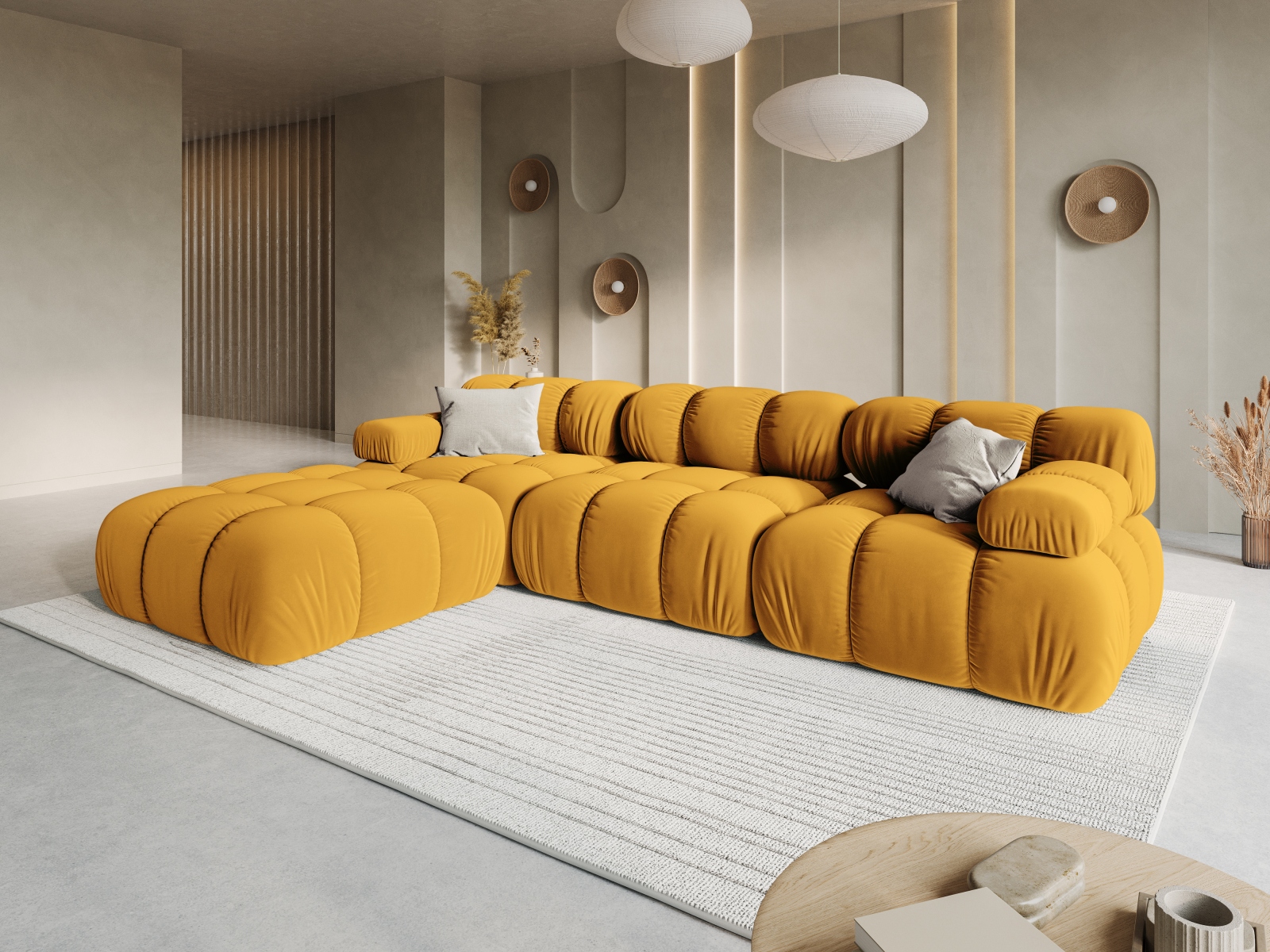 Velvet Modular Sofa, "Bellis", 4 Seats, 282x188x70