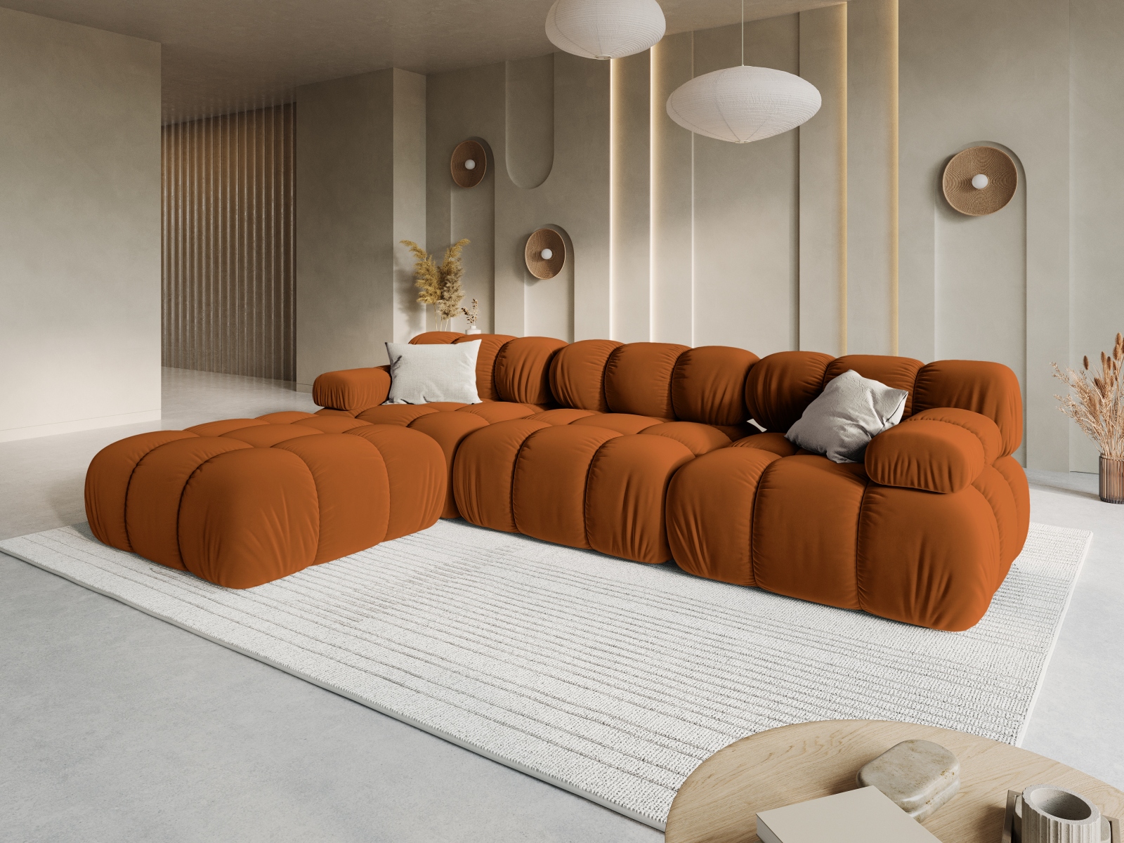 Velvet Modular Sofa, "Bellis", 4 Seats, 282x188x70