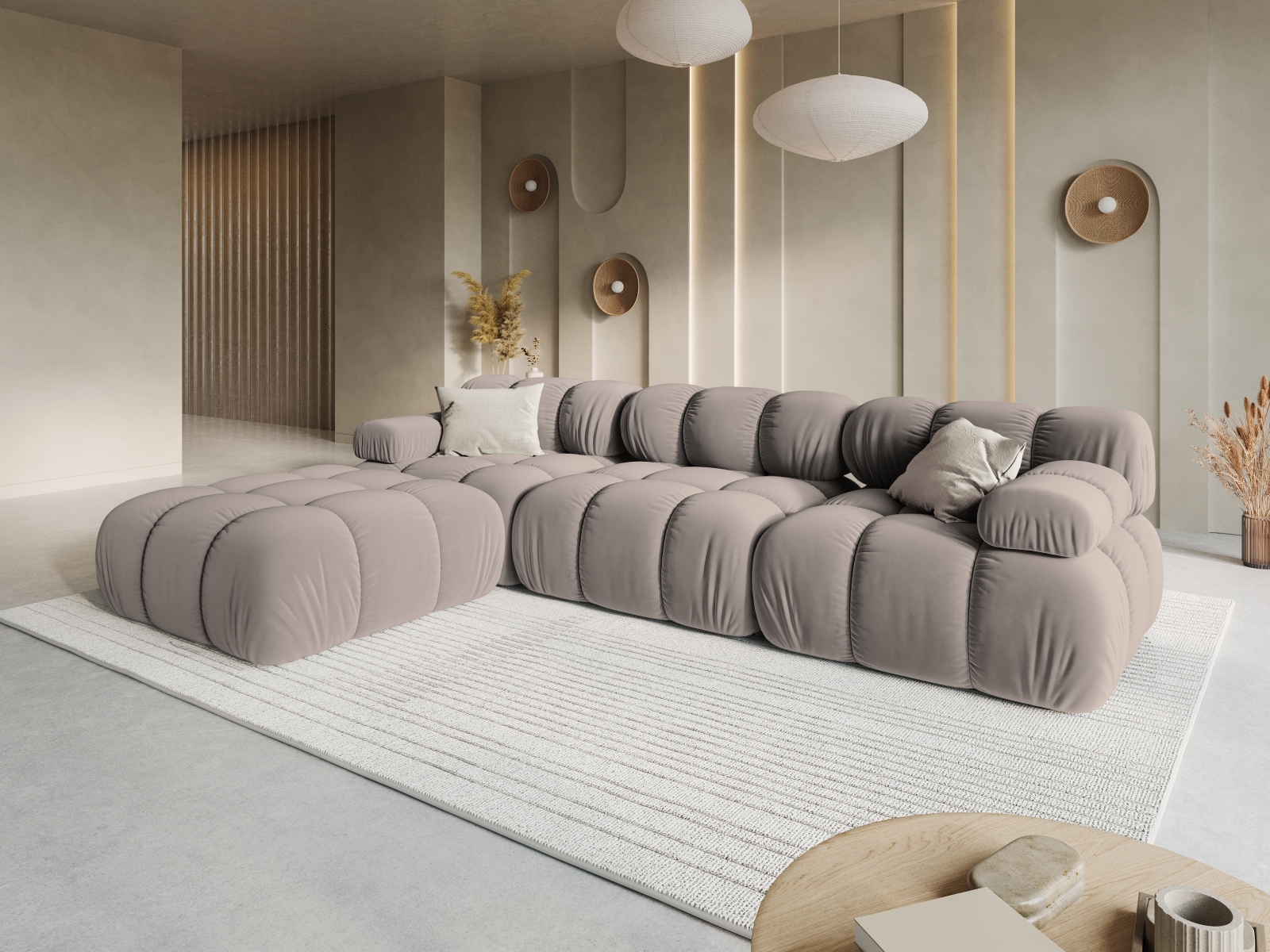 Velvet Modular Sofa, "Bellis", 4 Seats, 282x188x70