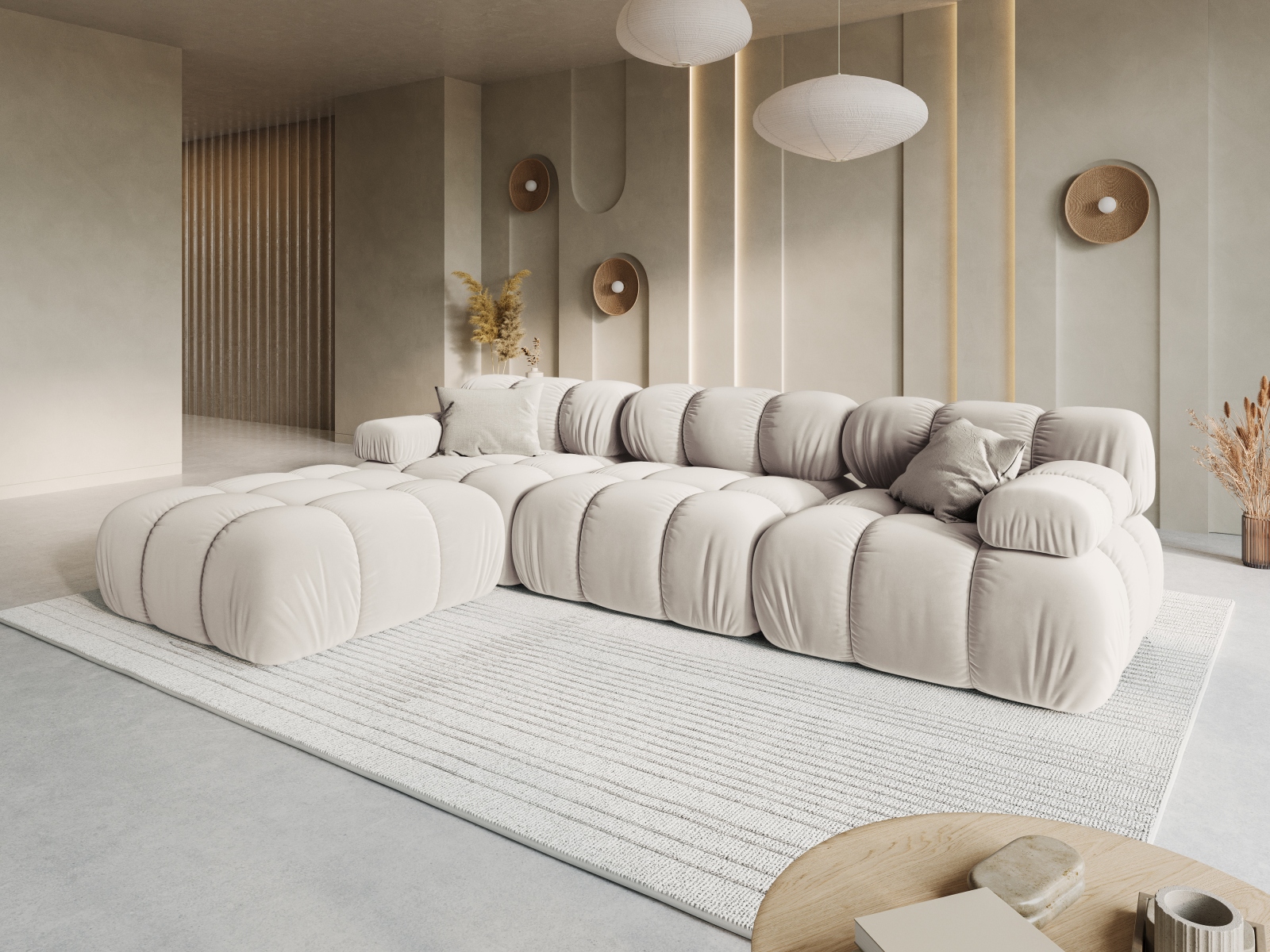 Velvet Modular Sofa, "Bellis", 4 Seats, 282x188x70