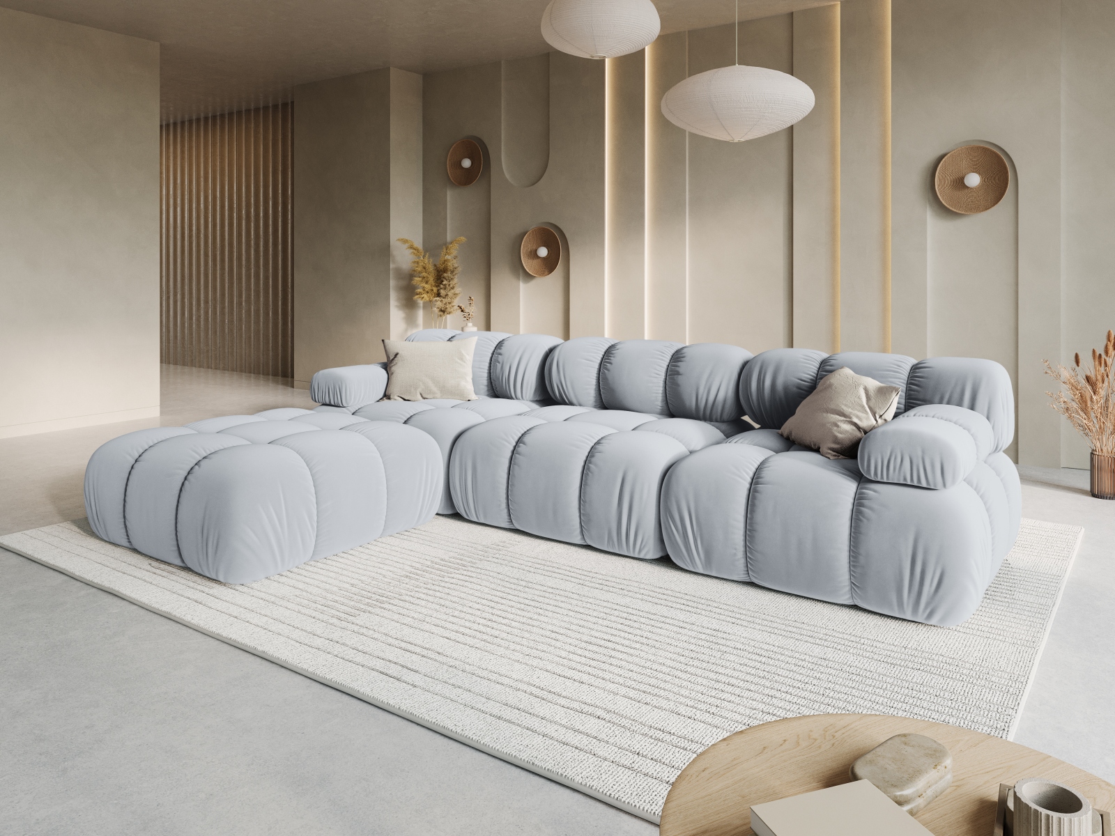 Velvet Modular Sofa, "Bellis", 4 Seats, 282x188x70