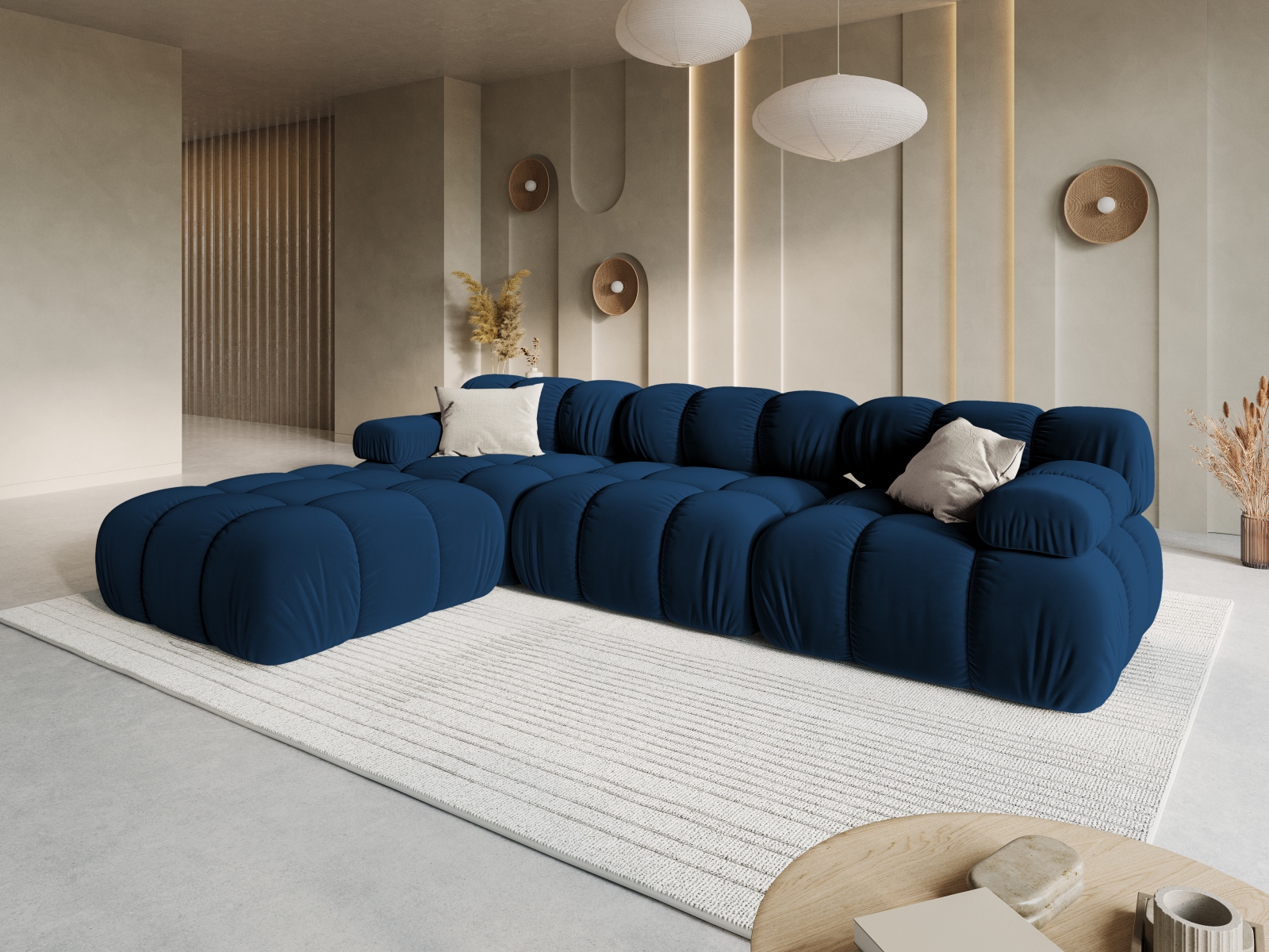 Velvet Modular Sofa, "Bellis", 4 Seats, 282x188x70