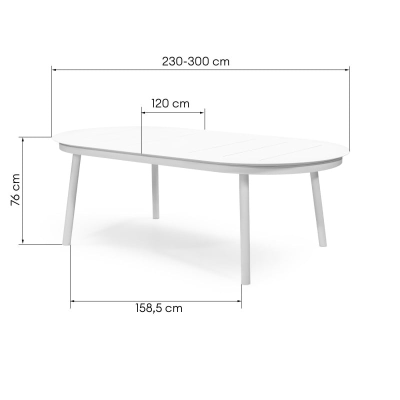 Rozkładany stół ogrodowy Marinelli 230-300 cm, aluminiowy, biały