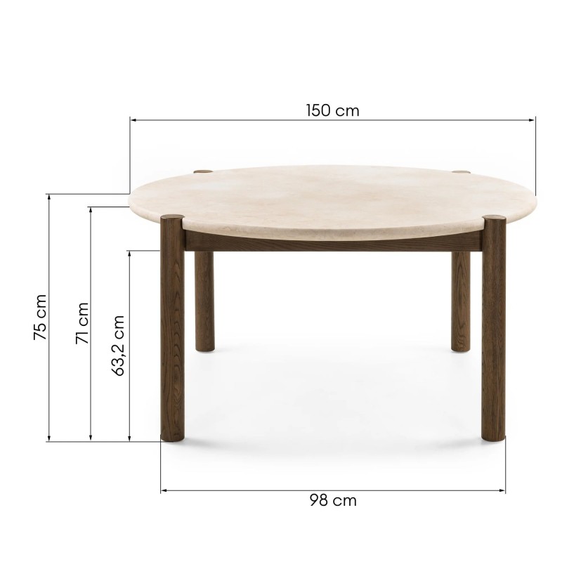 Stół do jadalni Bruna, 150 cm, okrągły, dąb mocha/marmur cream