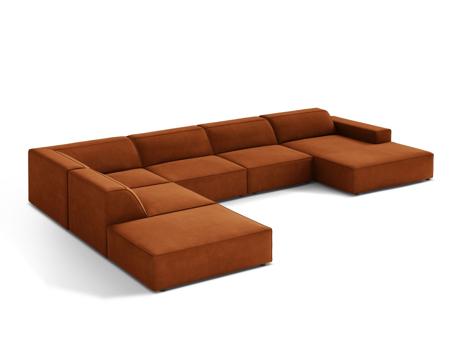 Velvet Modular Panoramic Left Corner Sofa, "Jodie", 7 Seats, 361x258x77