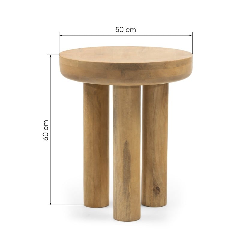 Stolik boczny Limali 50 cm, okrągły, drewno mango, obłe kształty
