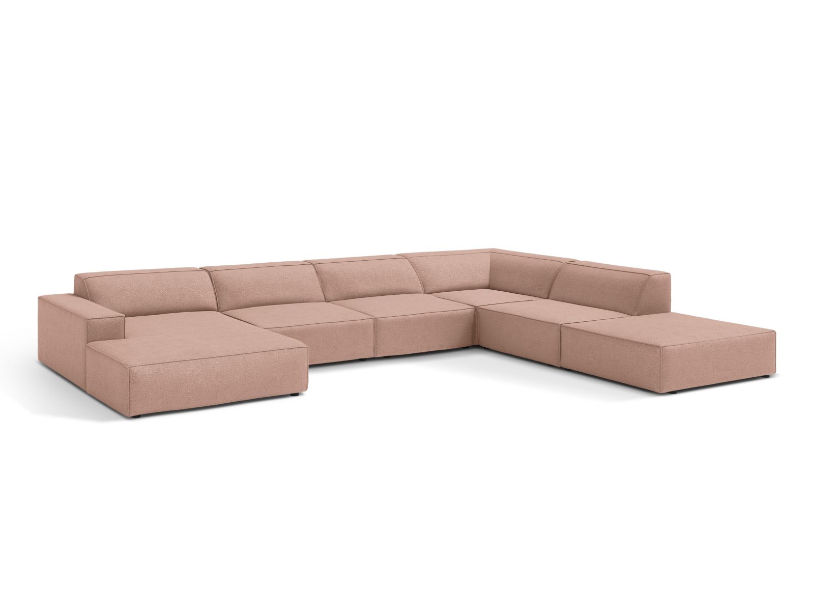 Boucle Modular Panoramic Right Corner Sofa, "Jodie", 7 Seats, 361x258x77