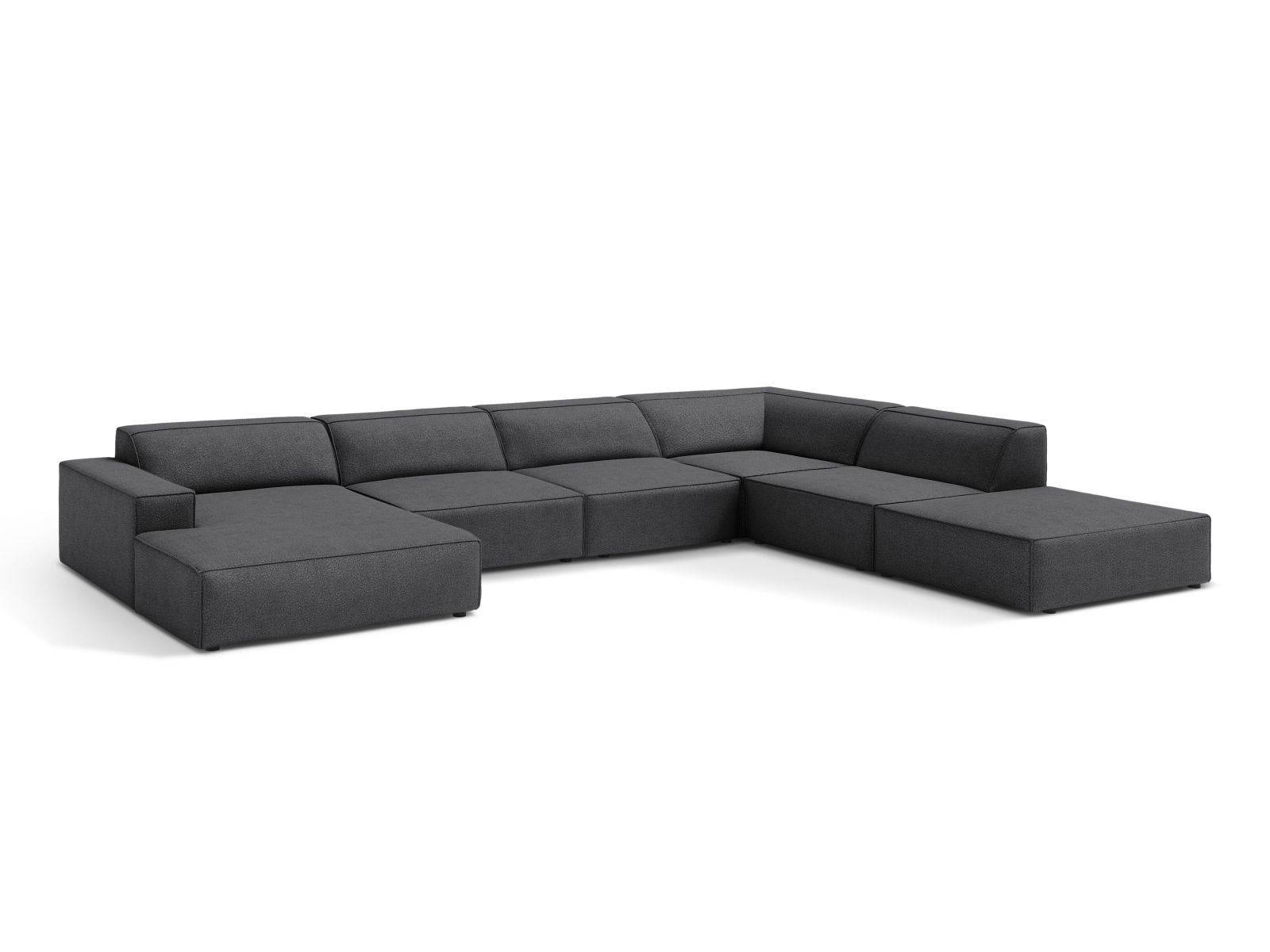 Boucle Modular Panoramic Right Corner Sofa, "Jodie", 7 Seats, 361x258x77