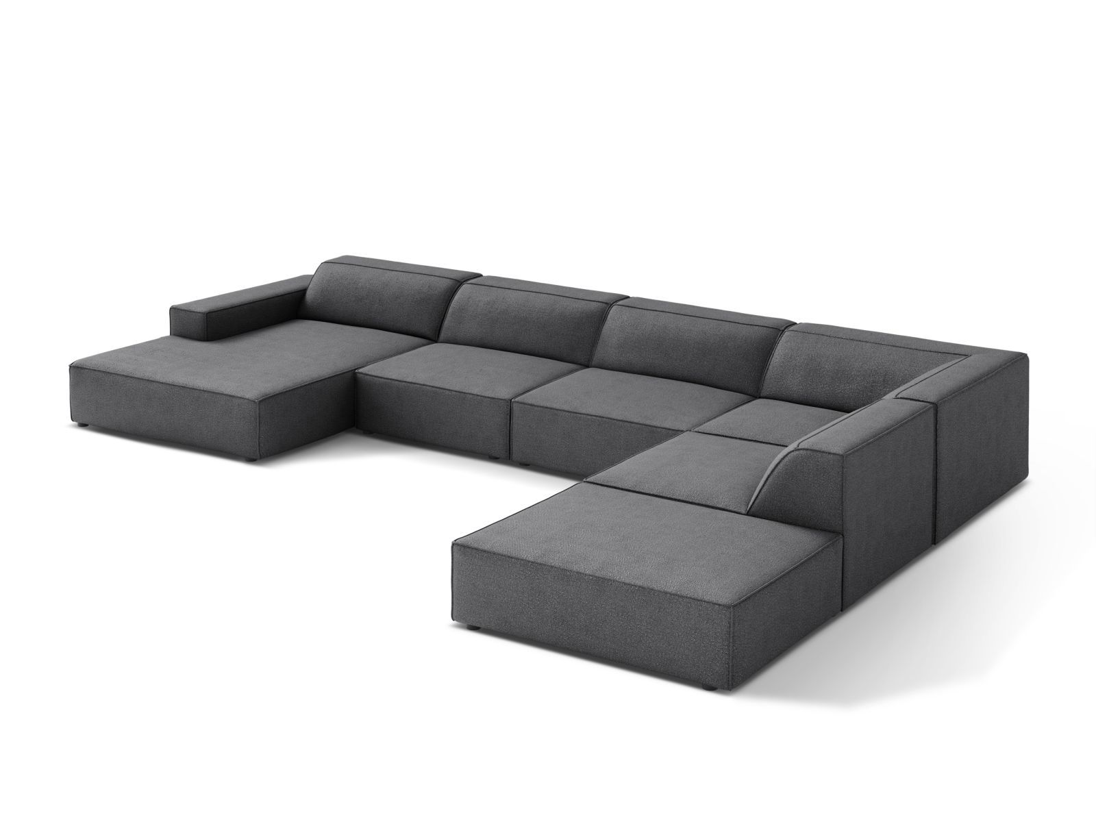 Boucle Modular Panoramic Right Corner Sofa, "Jodie", 7 Seats, 361x258x77