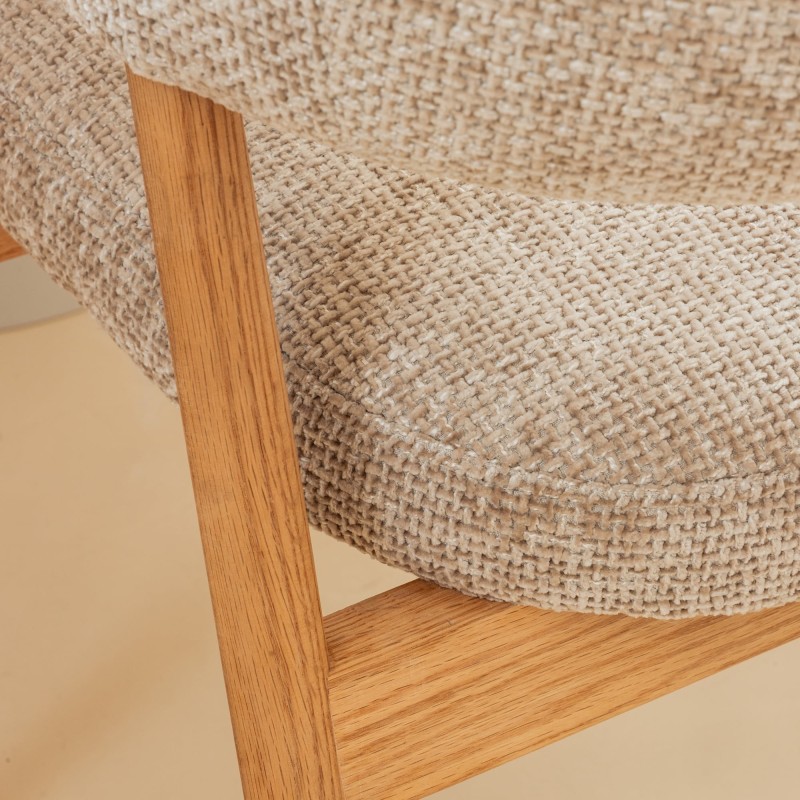 Krzesło tapicerowane Giovani, beżowe/drewno dębowe, zaokrąglone