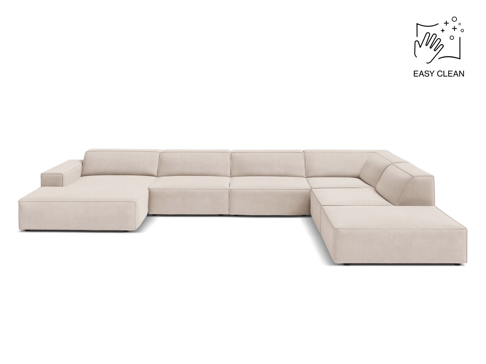Velvet Modular Panoramic Right Corner Sofa, "Jodie", 7 Seats, 361x258x77