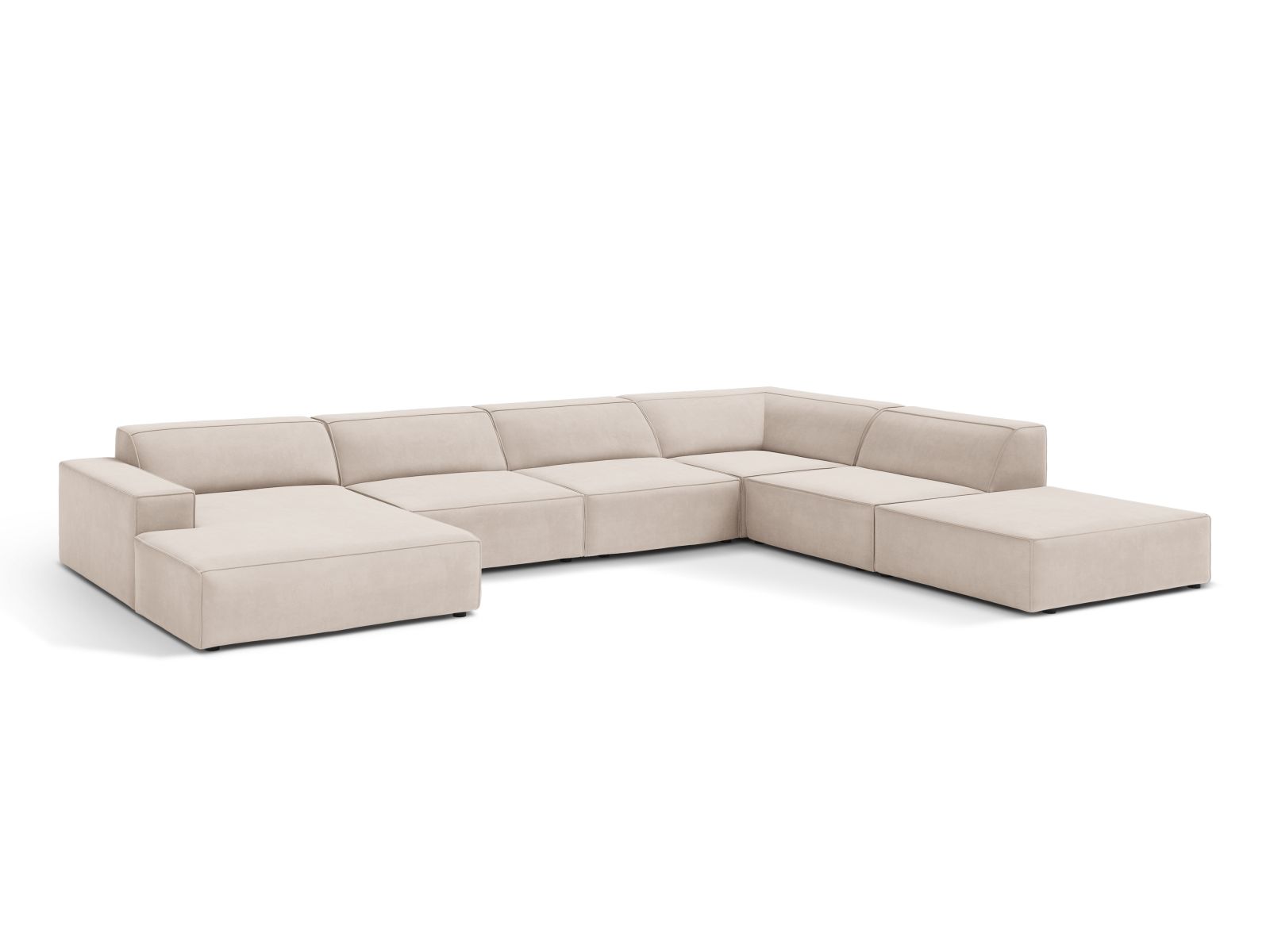 Velvet Modular Panoramic Right Corner Sofa, "Jodie", 7 Seats, 361x258x77