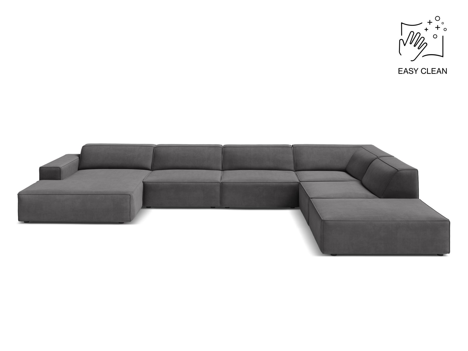 Velvet Modular Panoramic Right Corner Sofa, "Jodie", 7 Seats, 361x258x77
