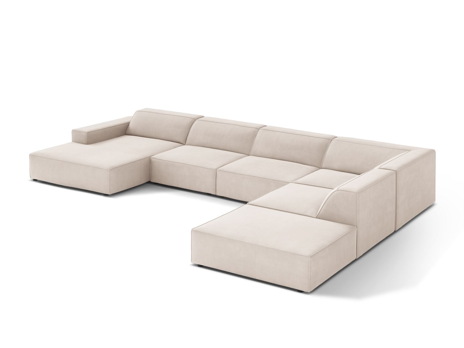 Velvet Modular Panoramic Right Corner Sofa, "Jodie", 7 Seats, 361x258x77