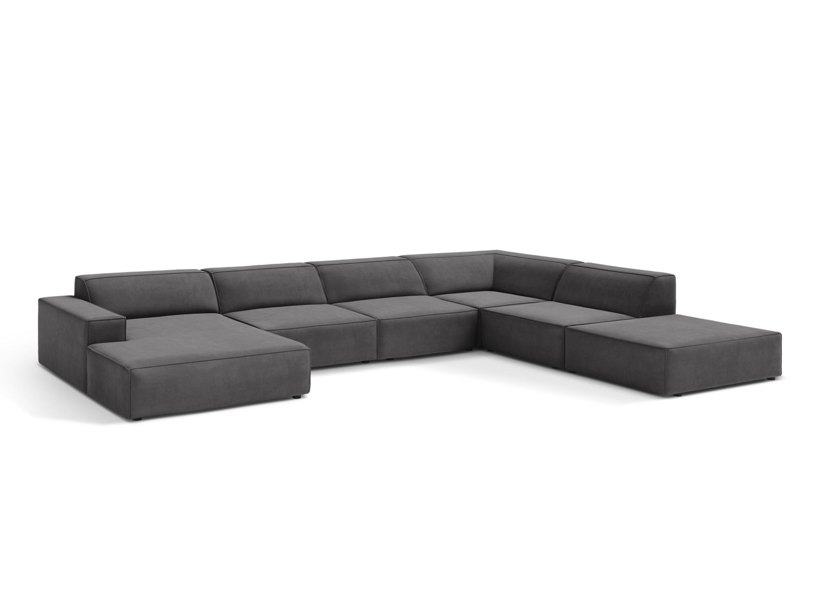 Velvet Modular Panoramic Right Corner Sofa, "Jodie", 7 Seats, 361x258x77