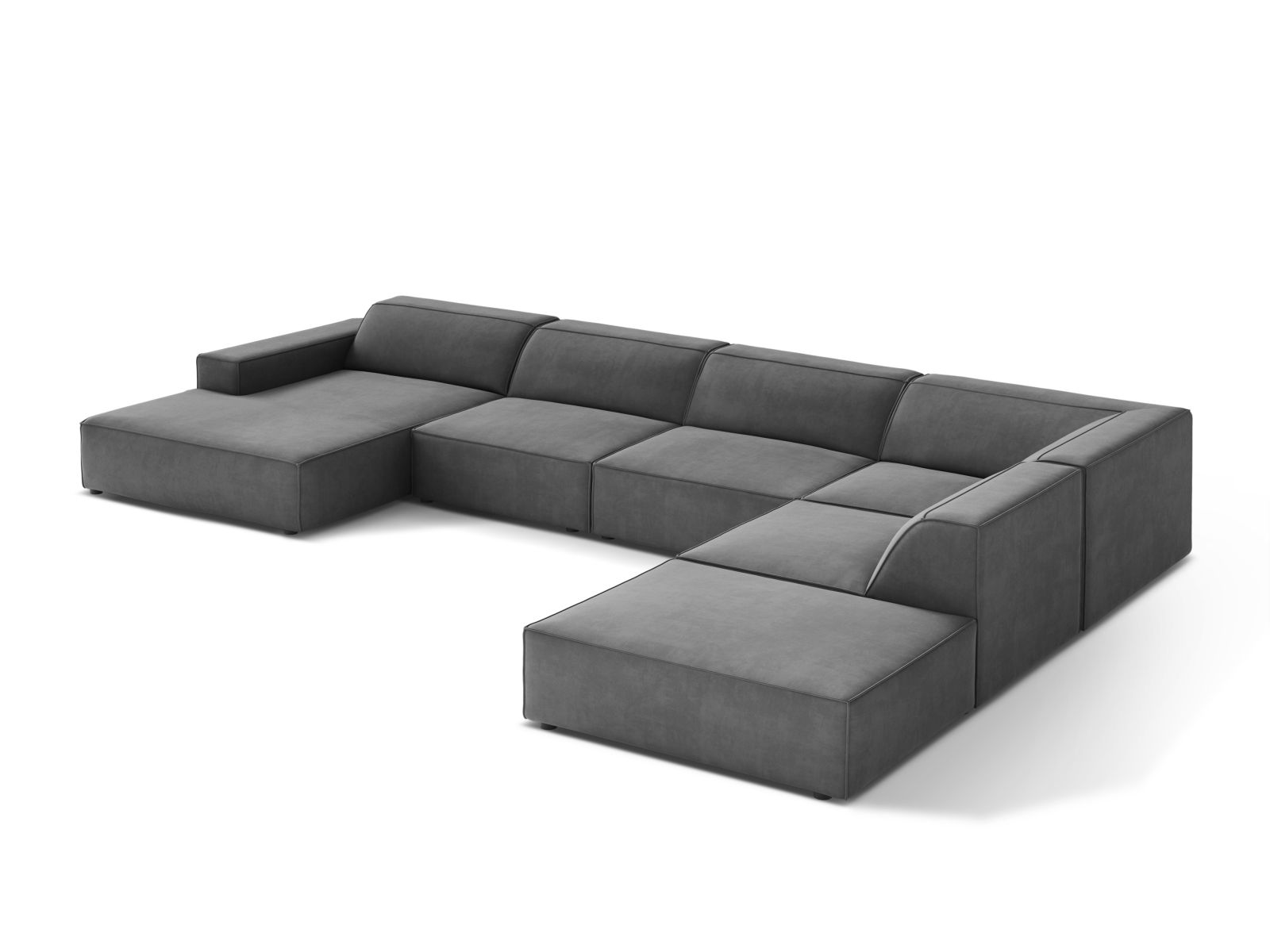 Velvet Modular Panoramic Right Corner Sofa, "Jodie", 7 Seats, 361x258x77