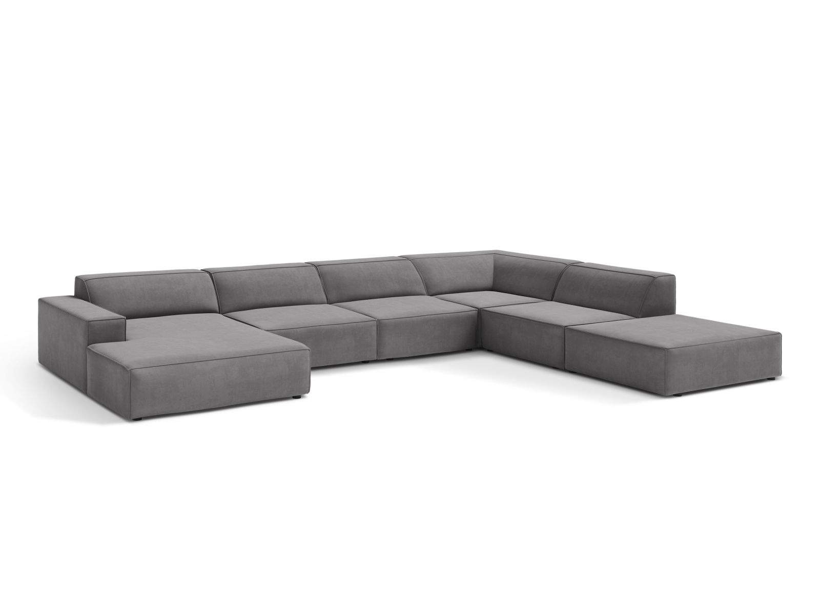Velvet Modular Panoramic Right Corner Sofa, "Jodie", 7 Seats, 361x258x77