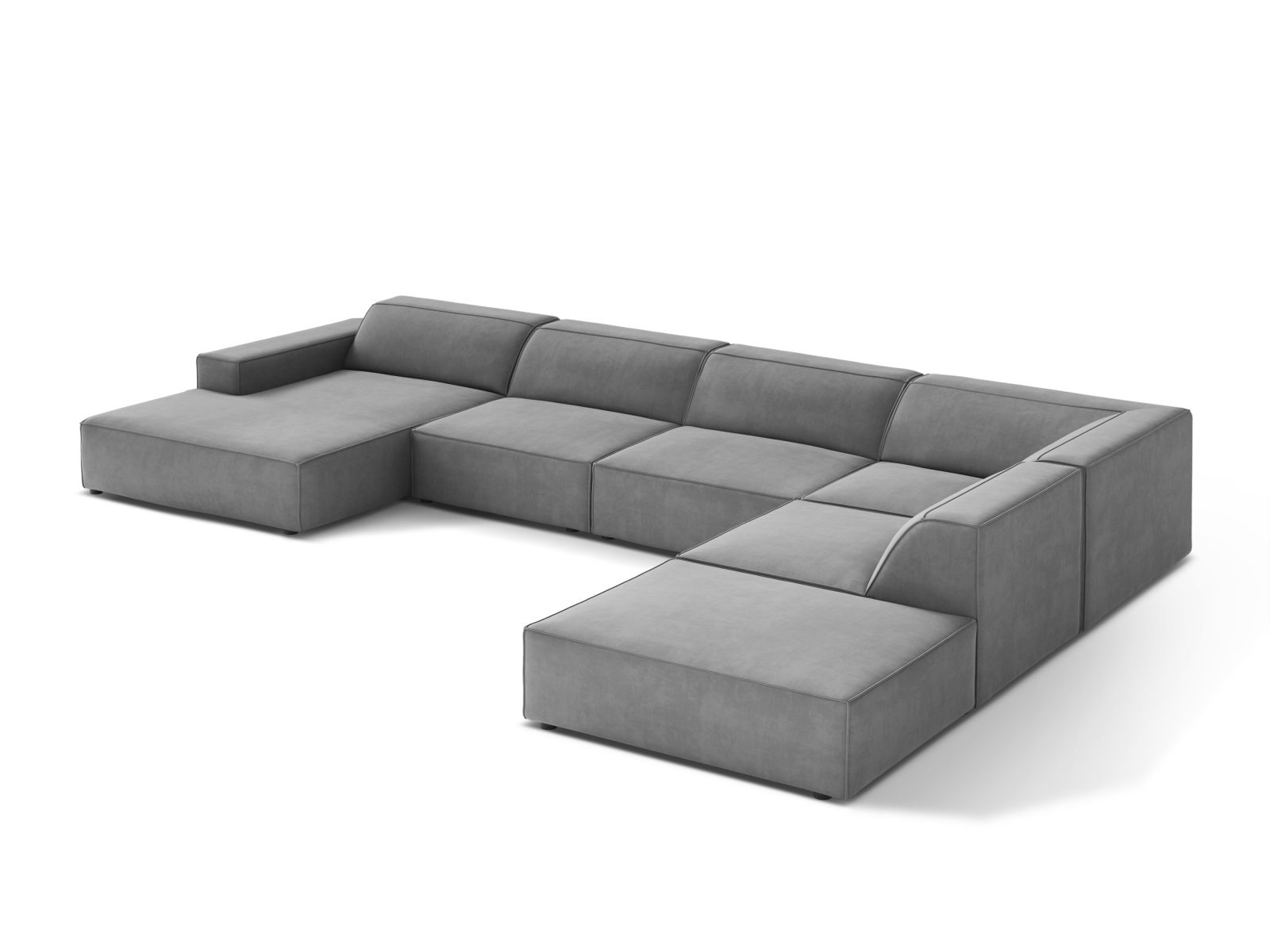 Velvet Modular Panoramic Right Corner Sofa, "Jodie", 7 Seats, 361x258x77