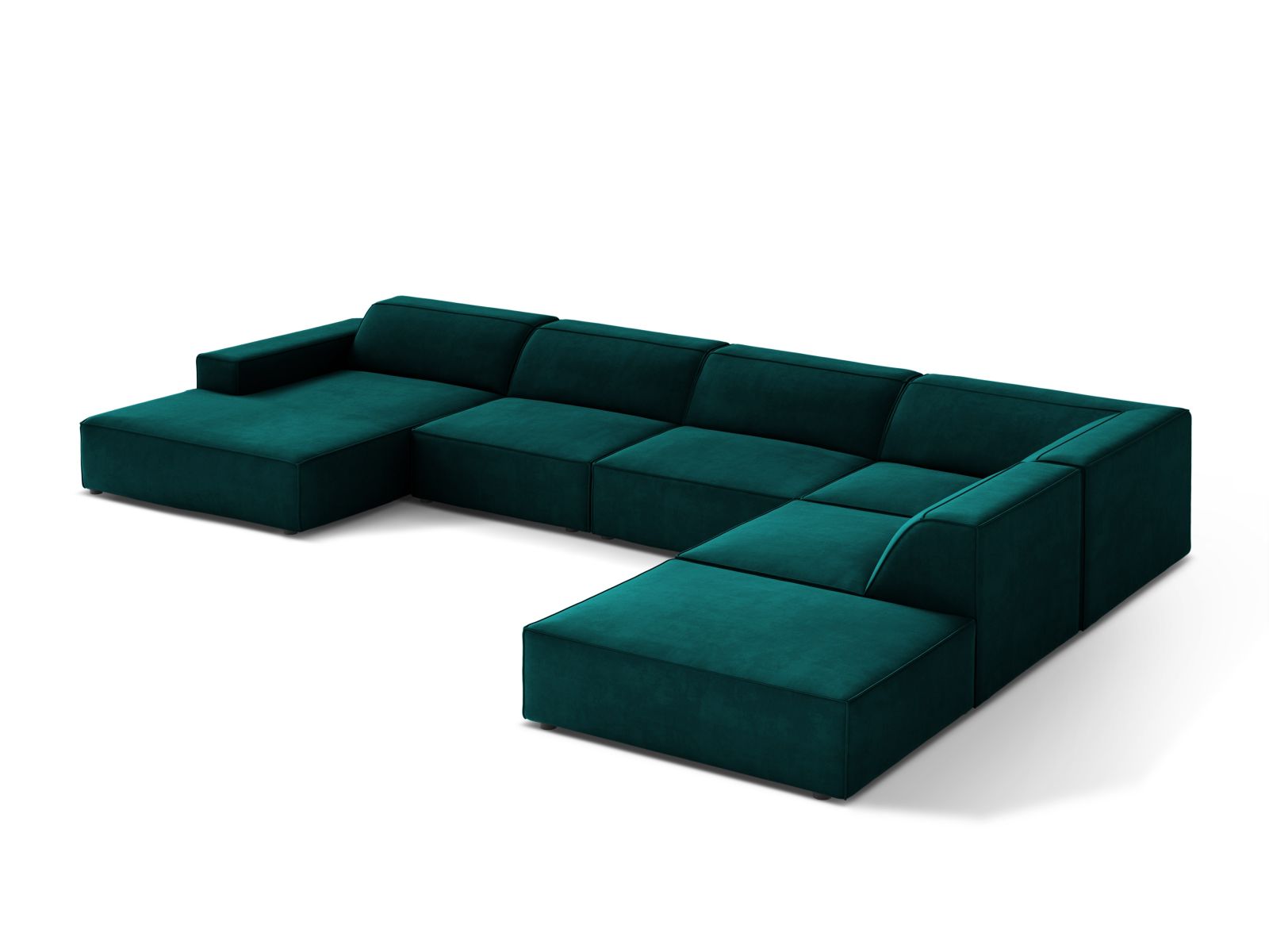 Velvet Modular Panoramic Right Corner Sofa, "Jodie", 7 Seats, 361x258x77