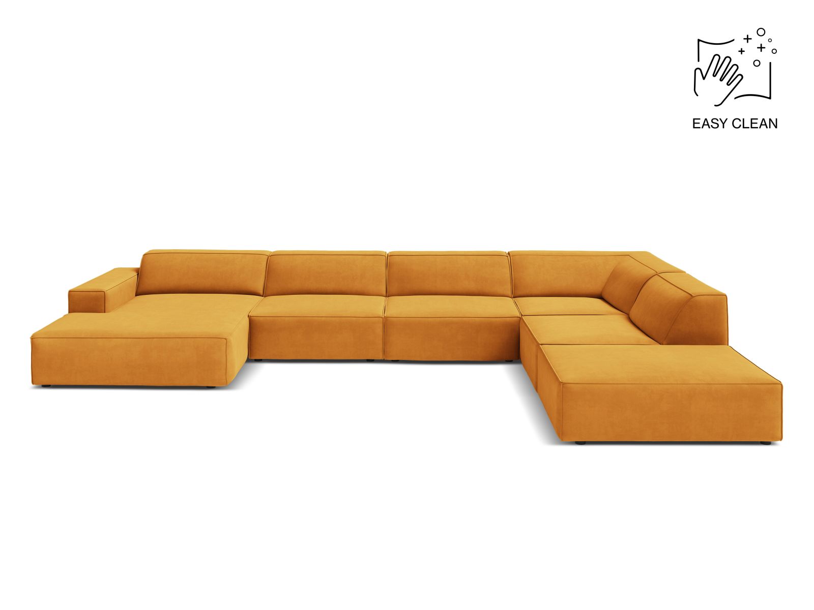 Velvet Modular Panoramic Right Corner Sofa, "Jodie", 7 Seats, 361x258x77