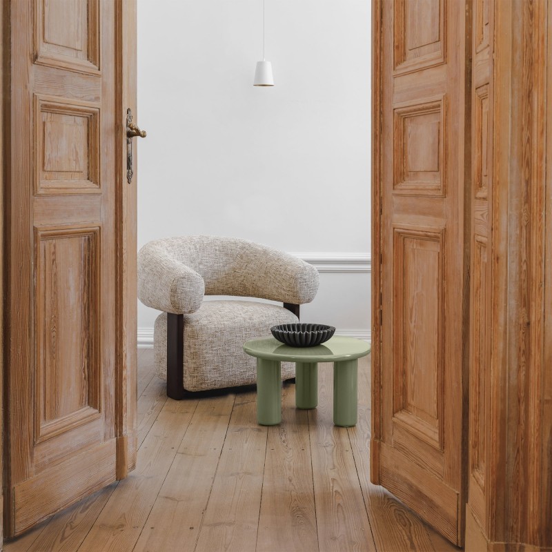 Fotel wypoczynkowy Maribel beżowoszary/orzech, obłe kształty