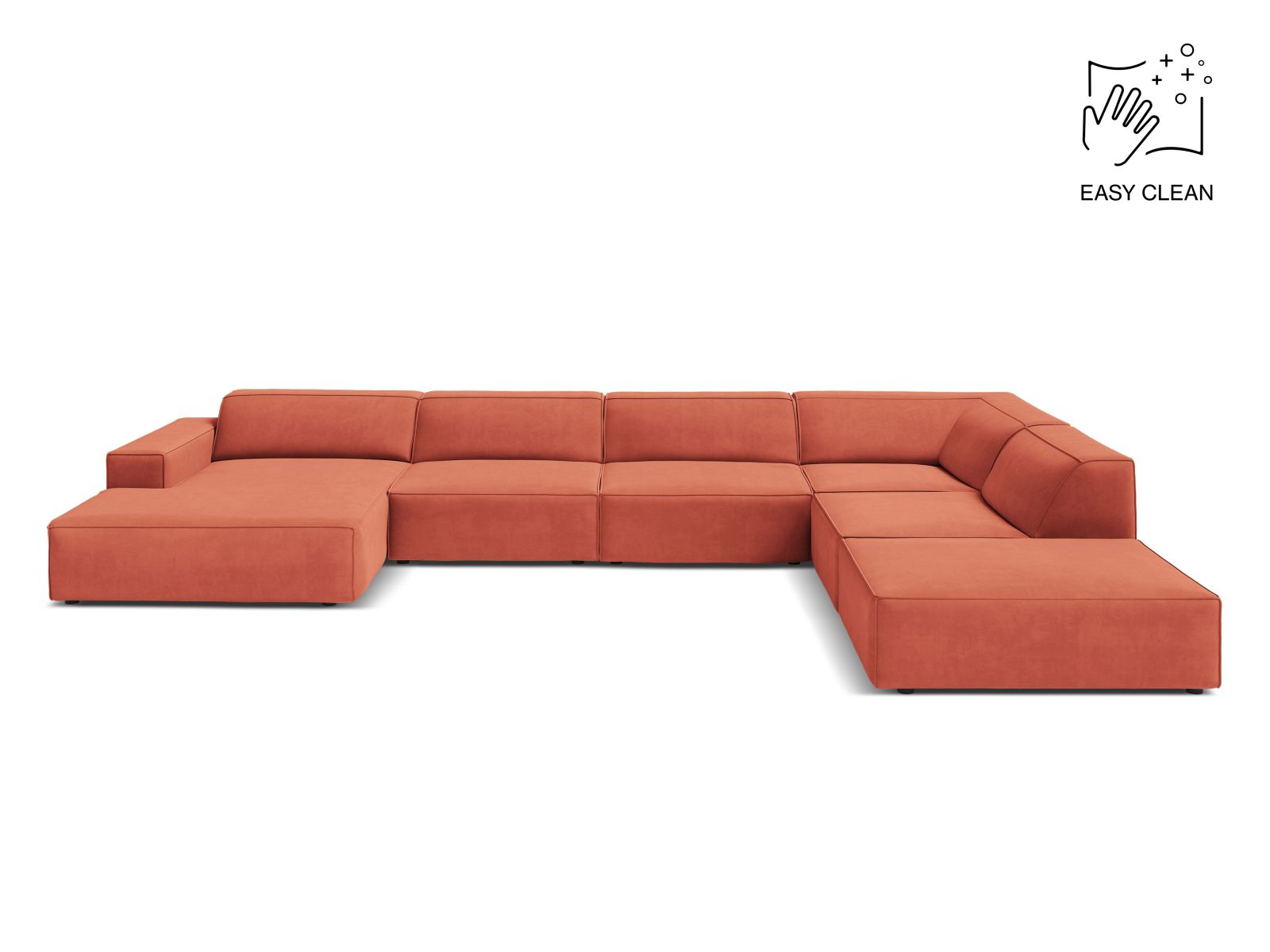 Velvet Modular Panoramic Right Corner Sofa, "Jodie", 7 Seats, 361x258x77