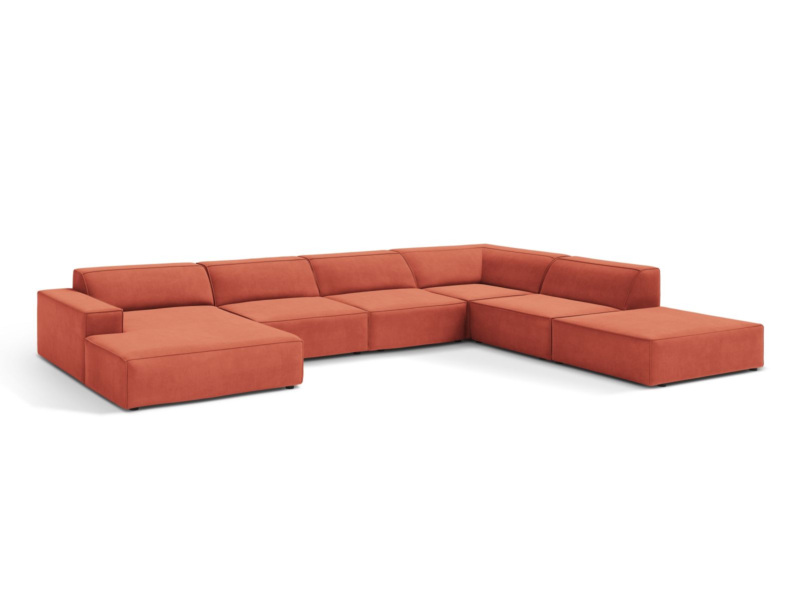 Velvet Modular Panoramic Right Corner Sofa, "Jodie", 7 Seats, 361x258x77