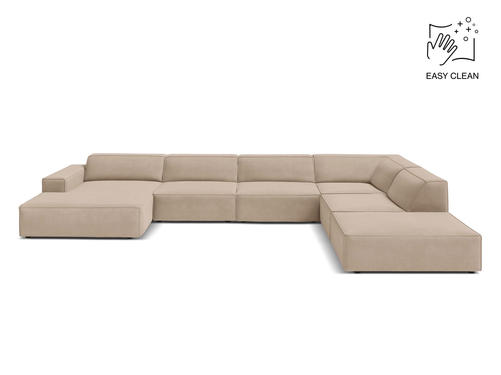 Velvet Modular Panoramic Right Corner Sofa, "Jodie", 7 Seats, 361x258x77