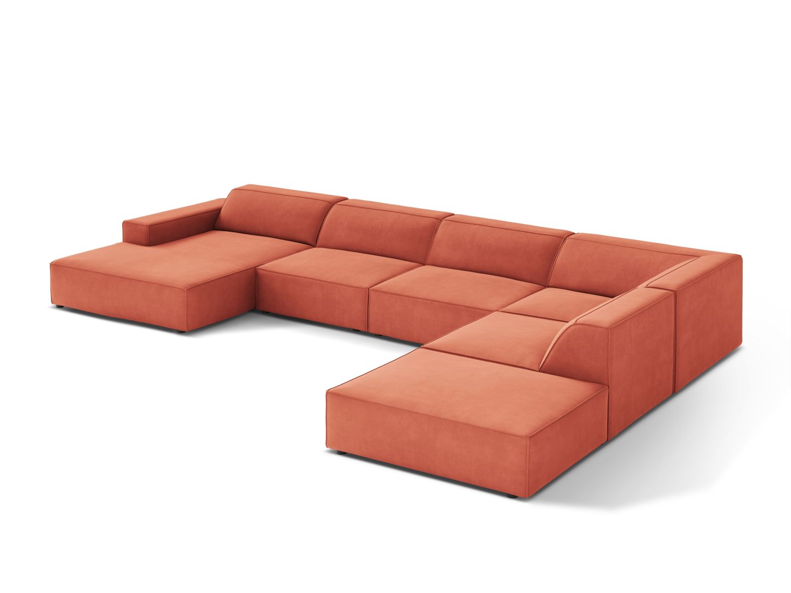Velvet Modular Panoramic Right Corner Sofa, "Jodie", 7 Seats, 361x258x77
