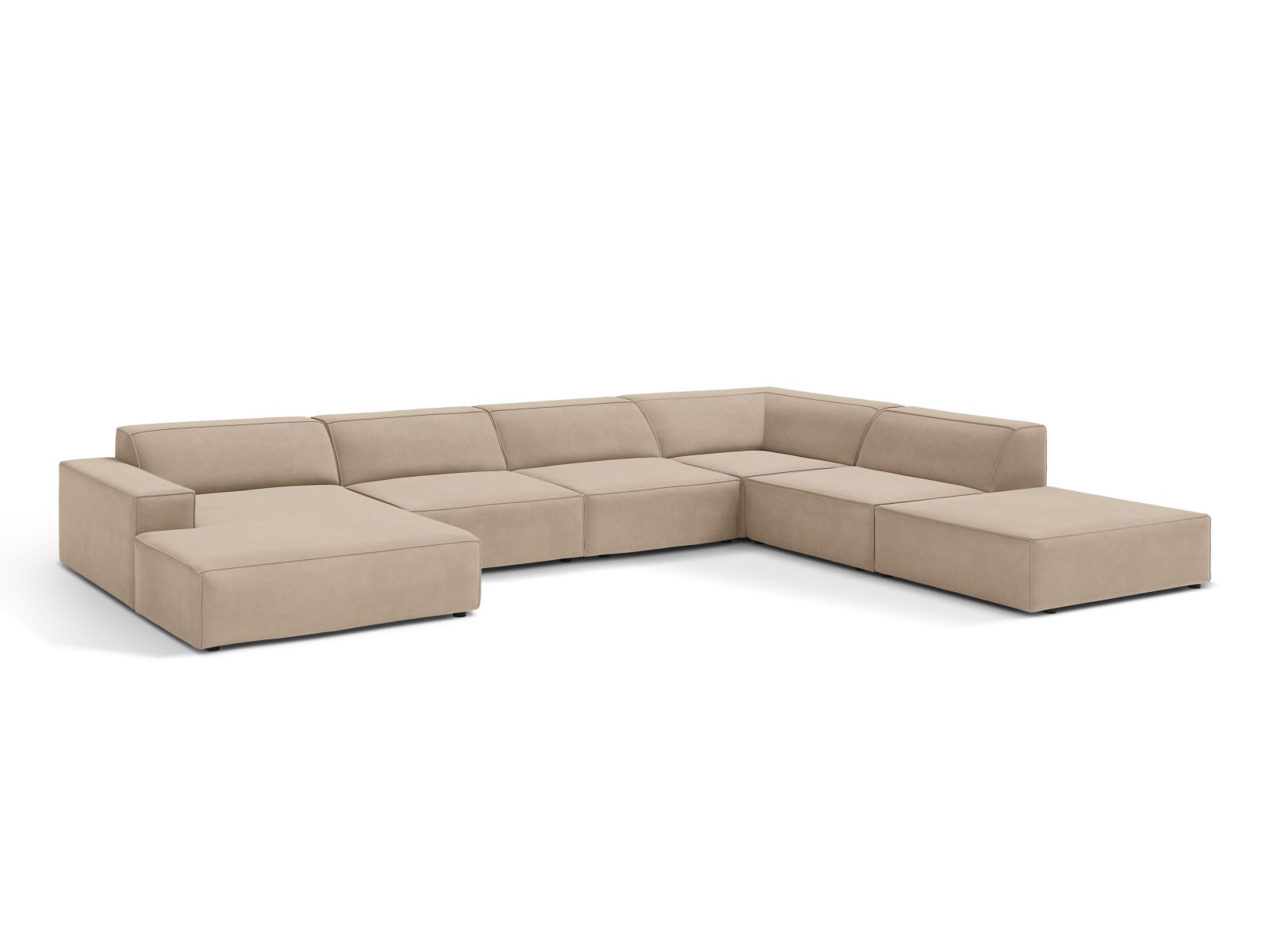 Velvet Modular Panoramic Right Corner Sofa, "Jodie", 7 Seats, 361x258x77