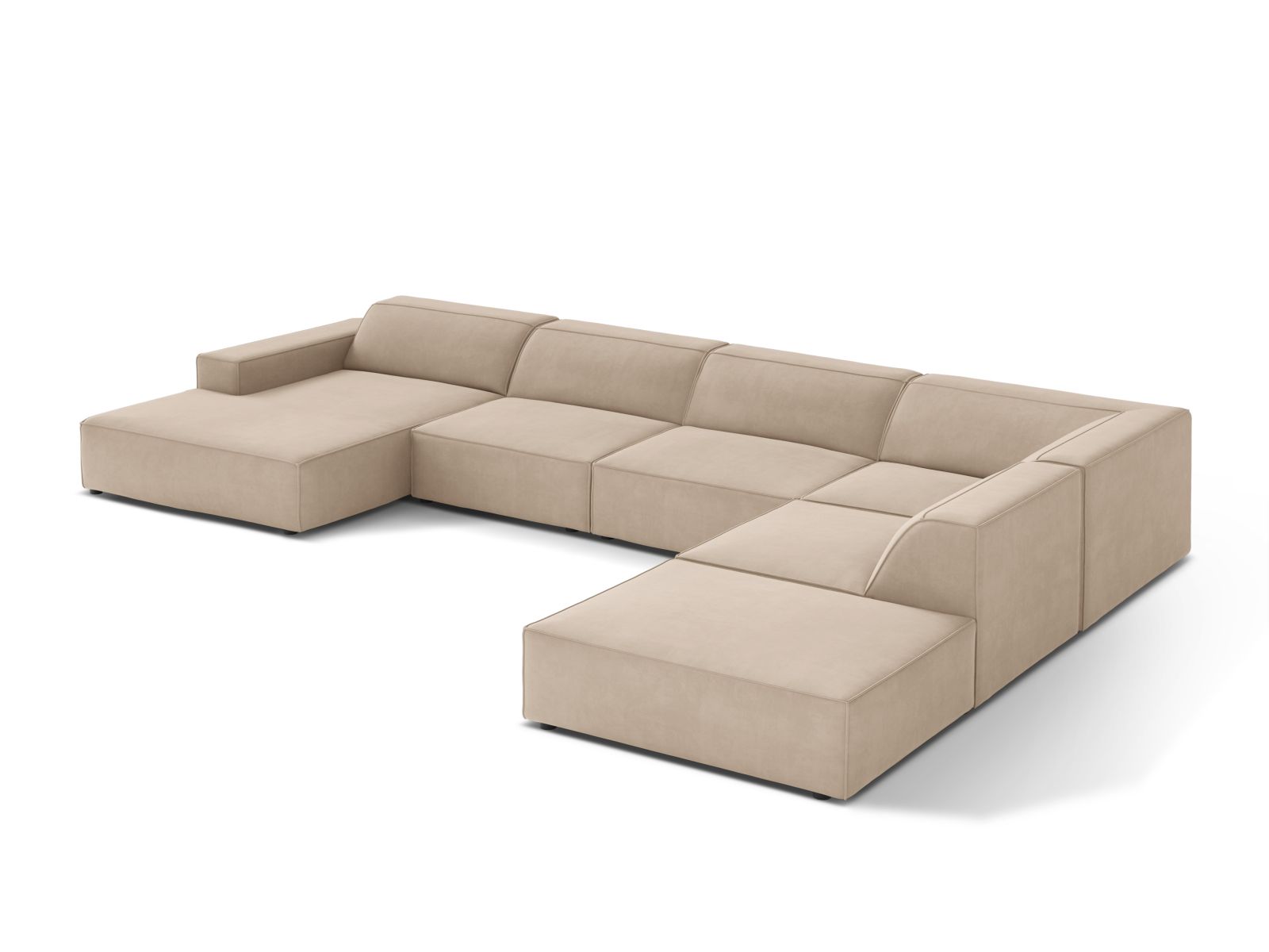Velvet Modular Panoramic Right Corner Sofa, "Jodie", 7 Seats, 361x258x77