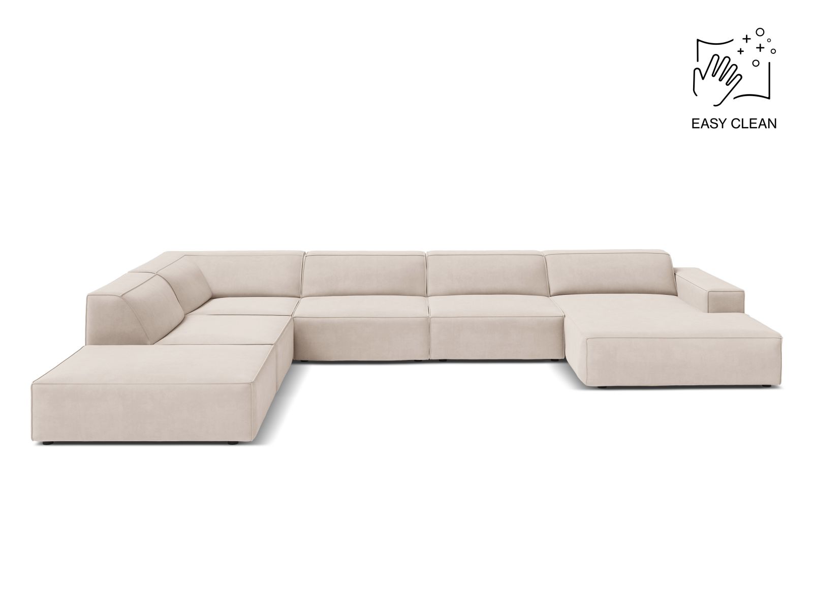 Velvet Modular Panoramic Left Corner Sofa, "Jodie", 7 Seats, 361x258x77