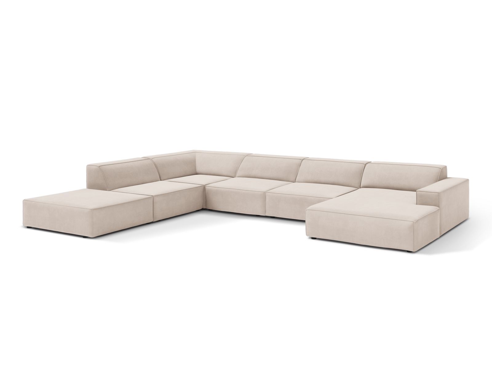 Velvet Modular Panoramic Left Corner Sofa, "Jodie", 7 Seats, 361x258x77