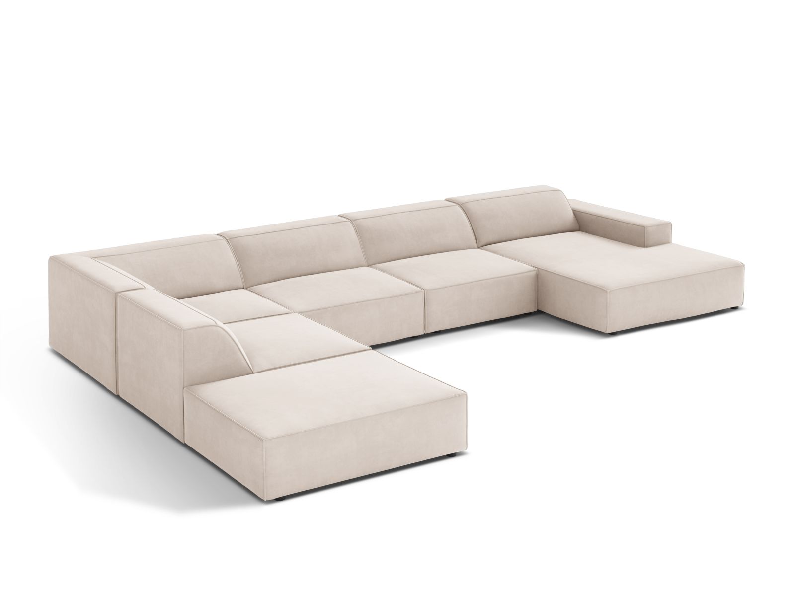 Velvet Modular Panoramic Left Corner Sofa, "Jodie", 7 Seats, 361x258x77