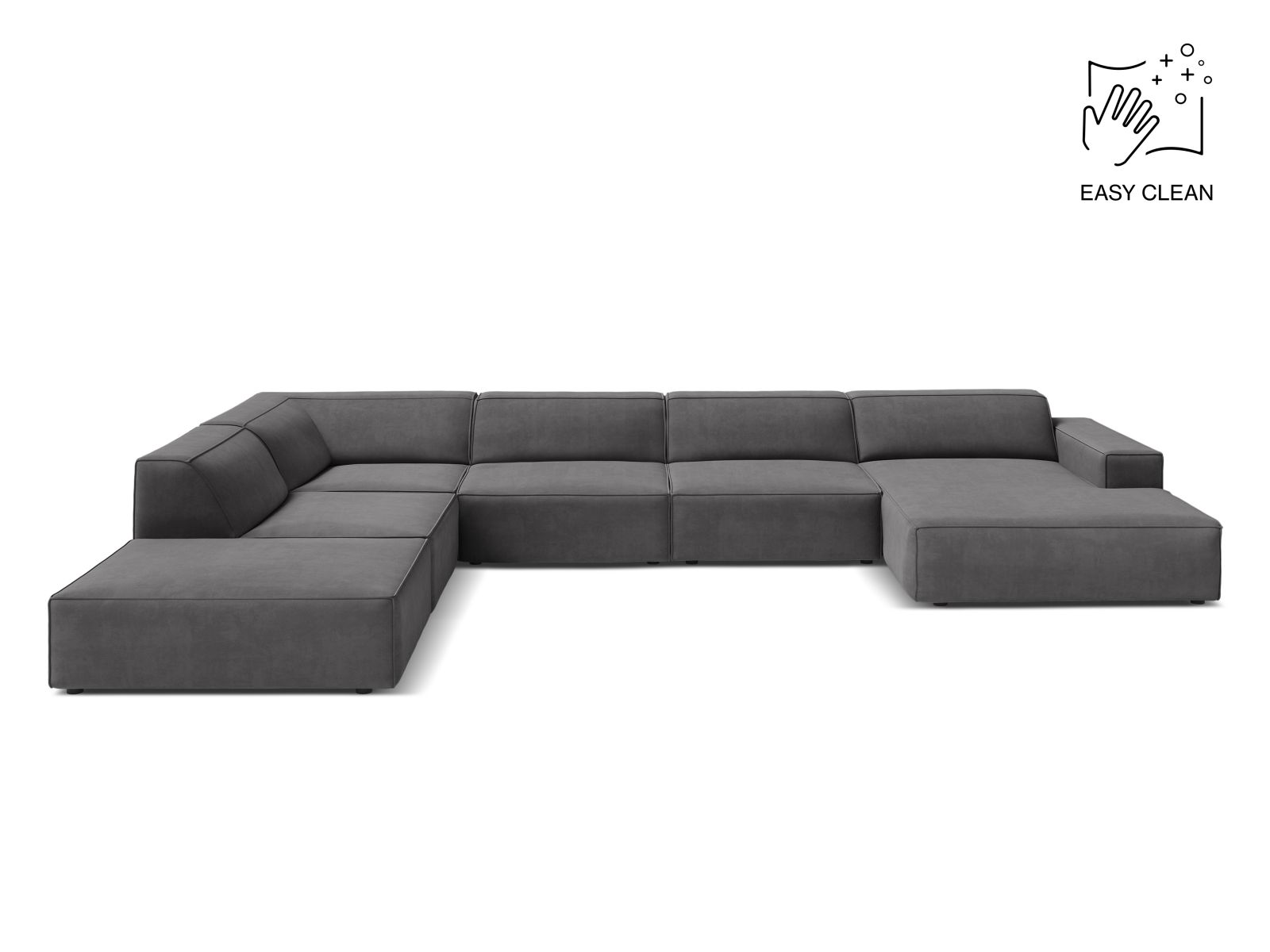 Velvet Modular Panoramic Left Corner Sofa, "Jodie", 7 Seats, 361x258x77