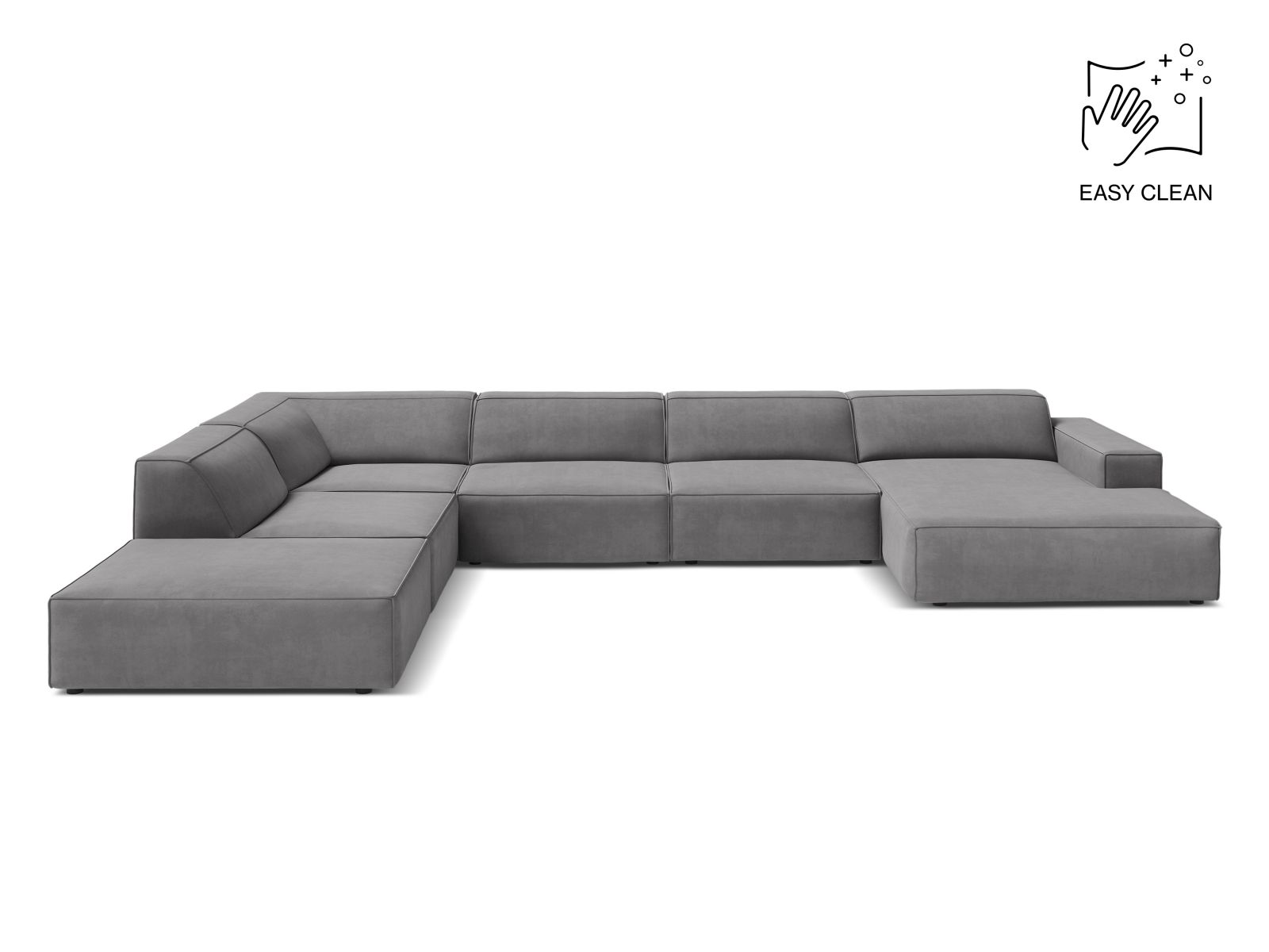 Velvet Modular Panoramic Left Corner Sofa, "Jodie", 7 Seats, 361x258x77