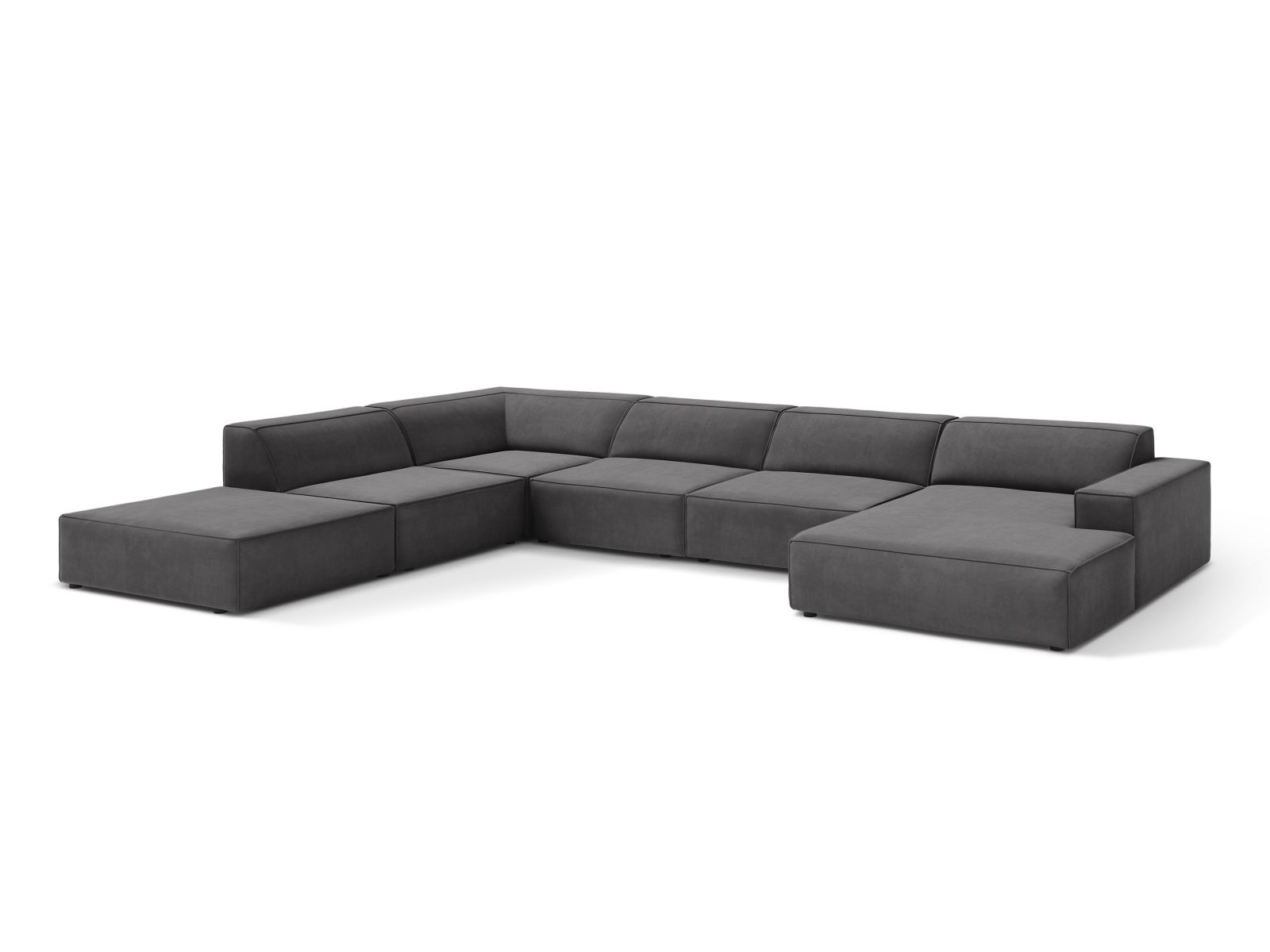 Velvet Modular Panoramic Left Corner Sofa, "Jodie", 7 Seats, 361x258x77