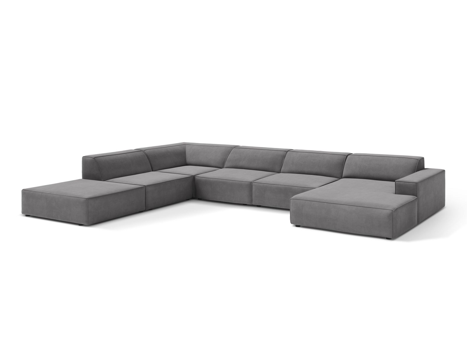 Velvet Modular Panoramic Left Corner Sofa, "Jodie", 7 Seats, 361x258x77