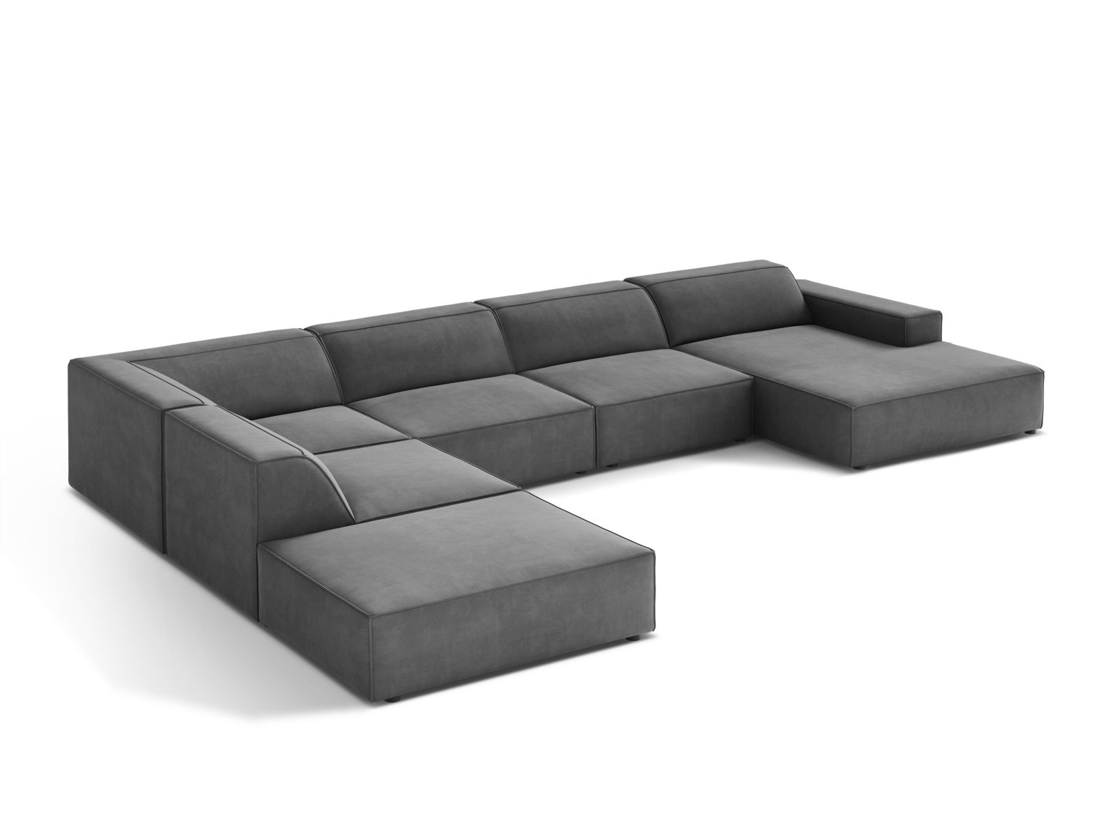 Velvet Modular Panoramic Left Corner Sofa, "Jodie", 7 Seats, 361x258x77