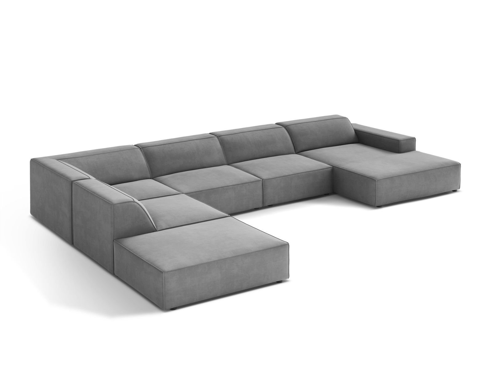 Velvet Modular Panoramic Left Corner Sofa, "Jodie", 7 Seats, 361x258x77