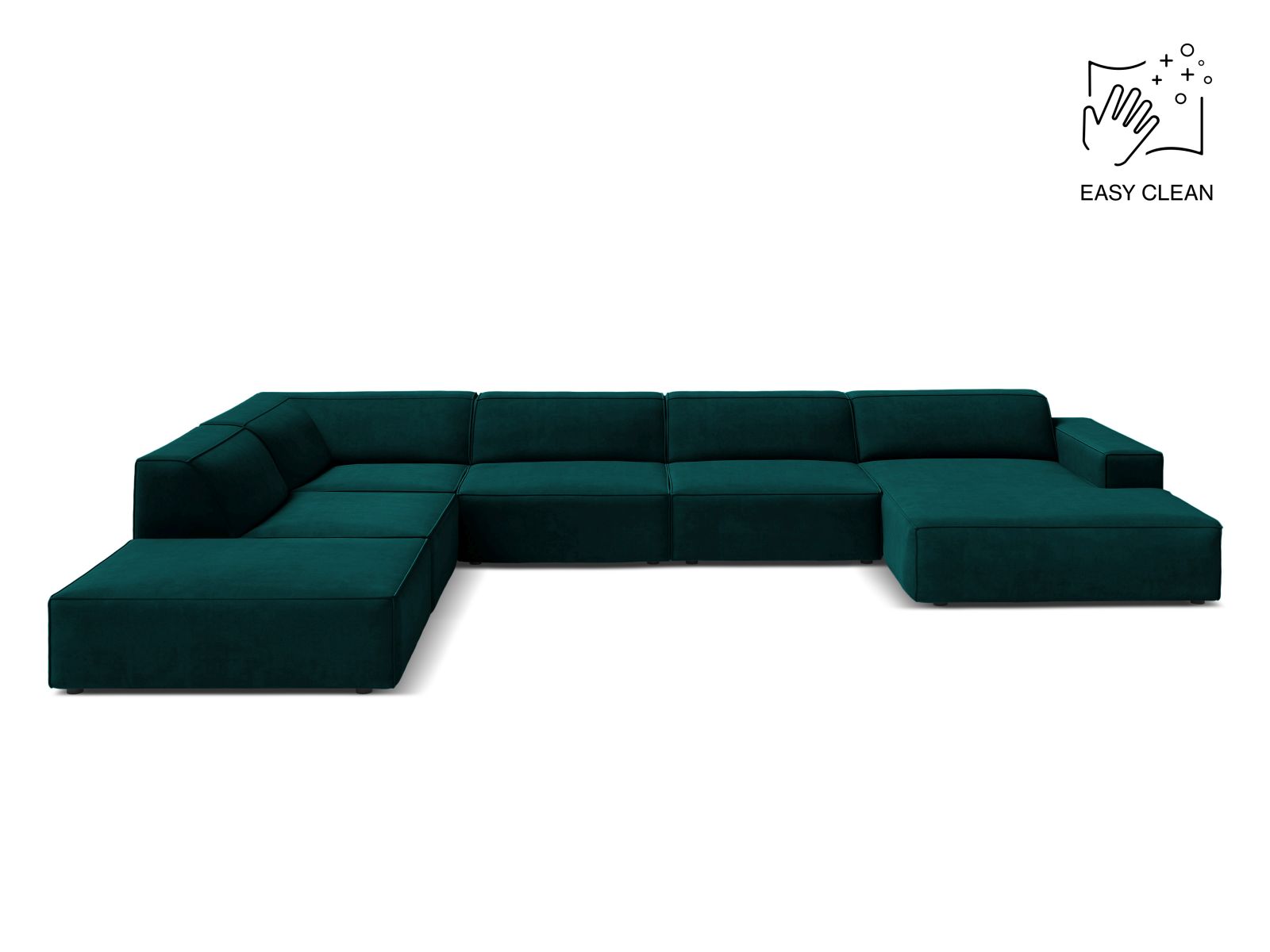 Velvet Modular Panoramic Left Corner Sofa, "Jodie", 7 Seats, 361x258x77
