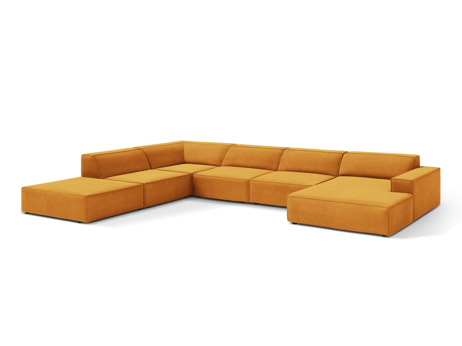 Velvet Modular Panoramic Left Corner Sofa, "Jodie", 7 Seats, 361x258x77