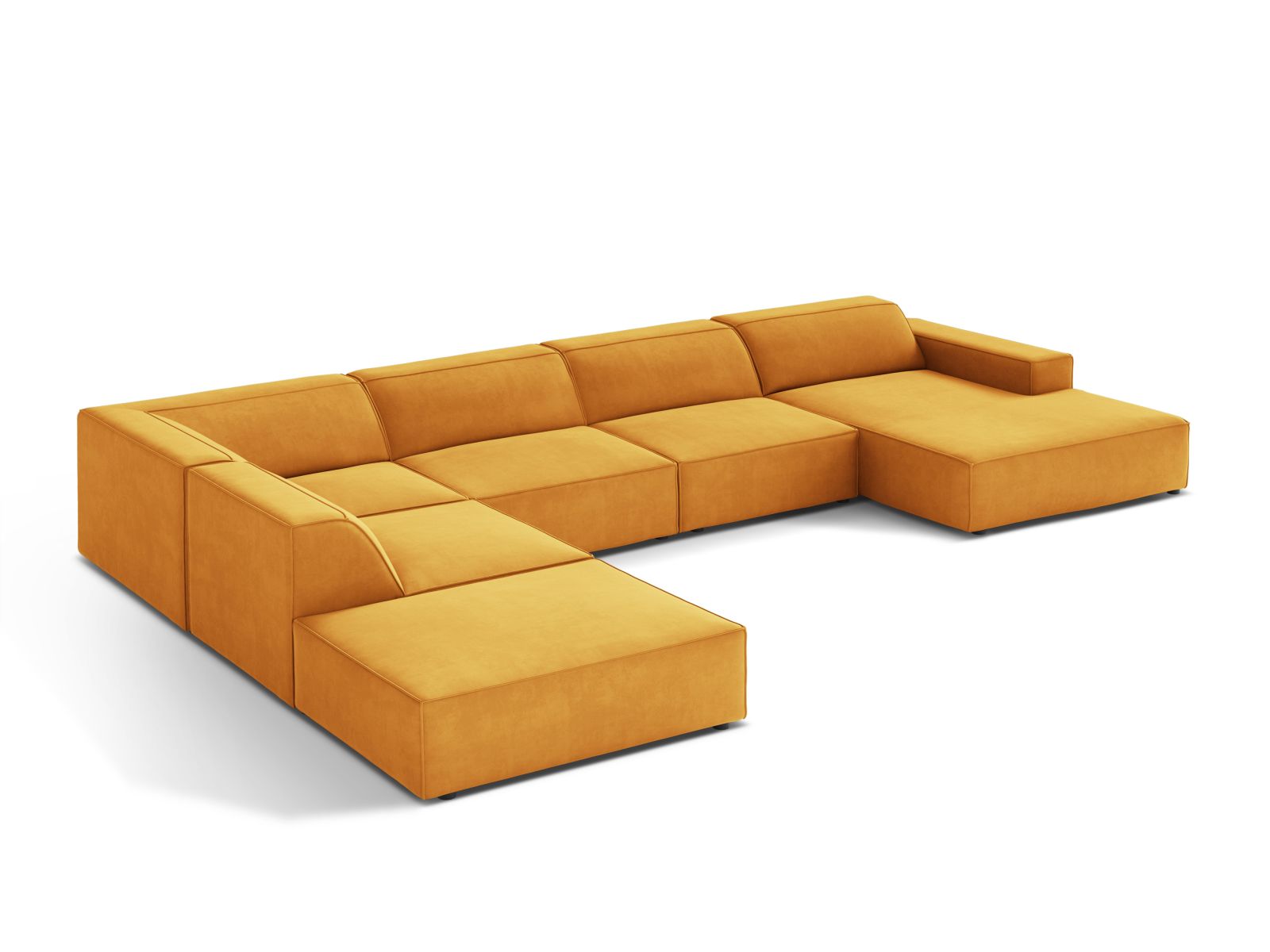 Velvet Modular Panoramic Left Corner Sofa, "Jodie", 7 Seats, 361x258x77
