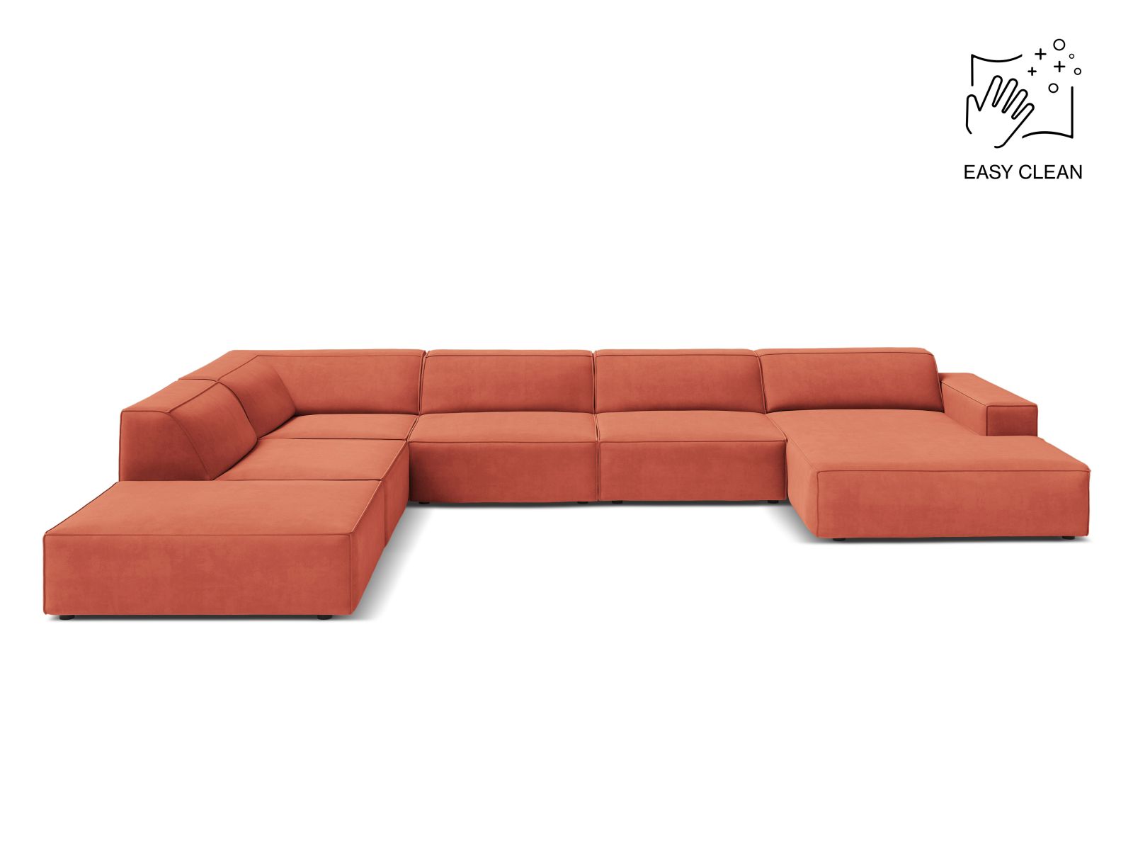 Velvet Modular Panoramic Left Corner Sofa, "Jodie", 7 Seats, 361x258x77