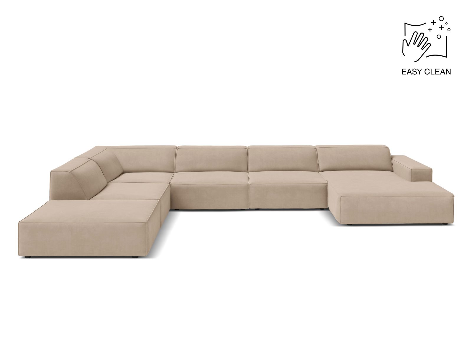 Velvet Modular Panoramic Left Corner Sofa, "Jodie", 7 Seats, 361x258x77