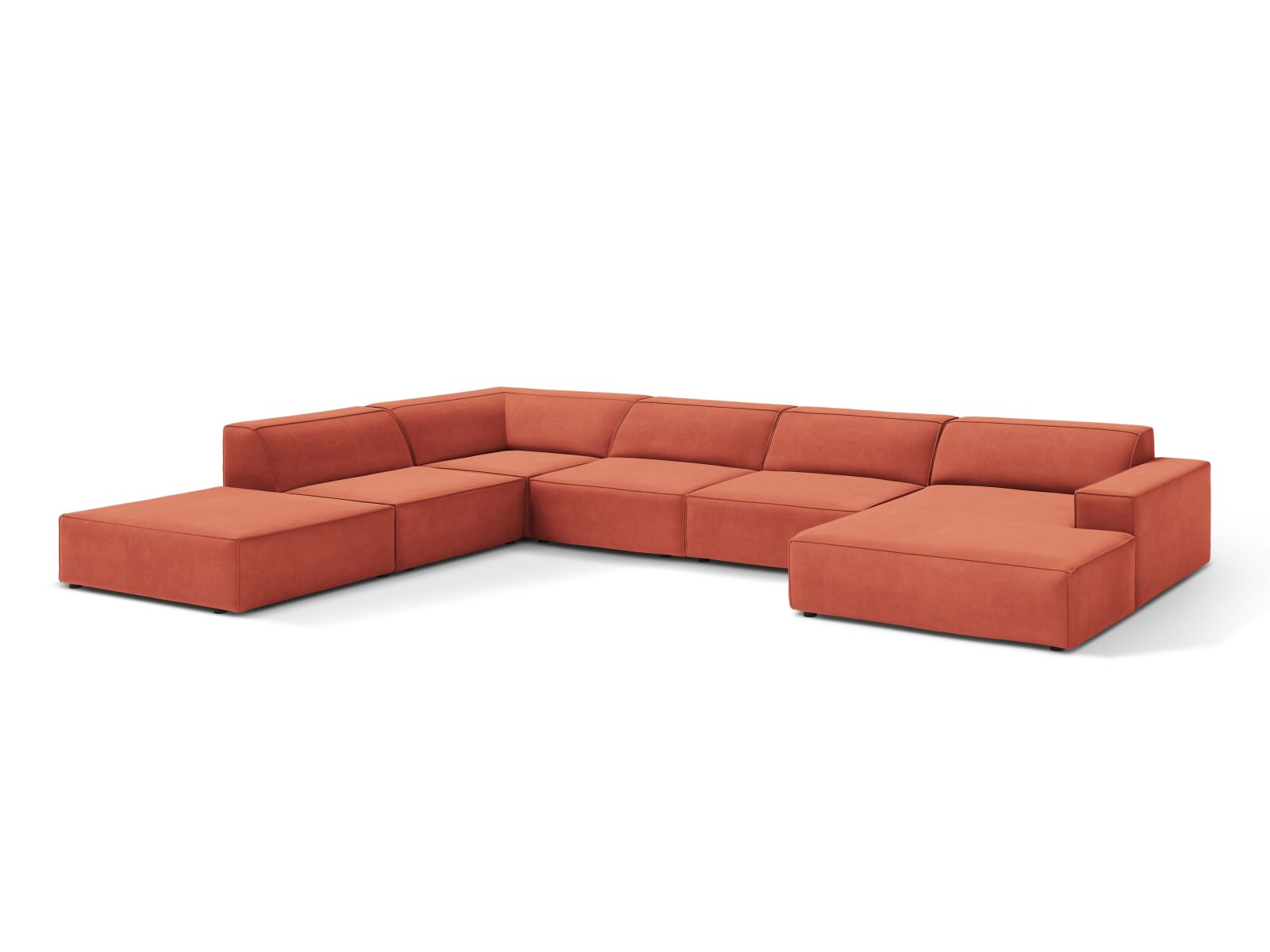 Velvet Modular Panoramic Left Corner Sofa, "Jodie", 7 Seats, 361x258x77
