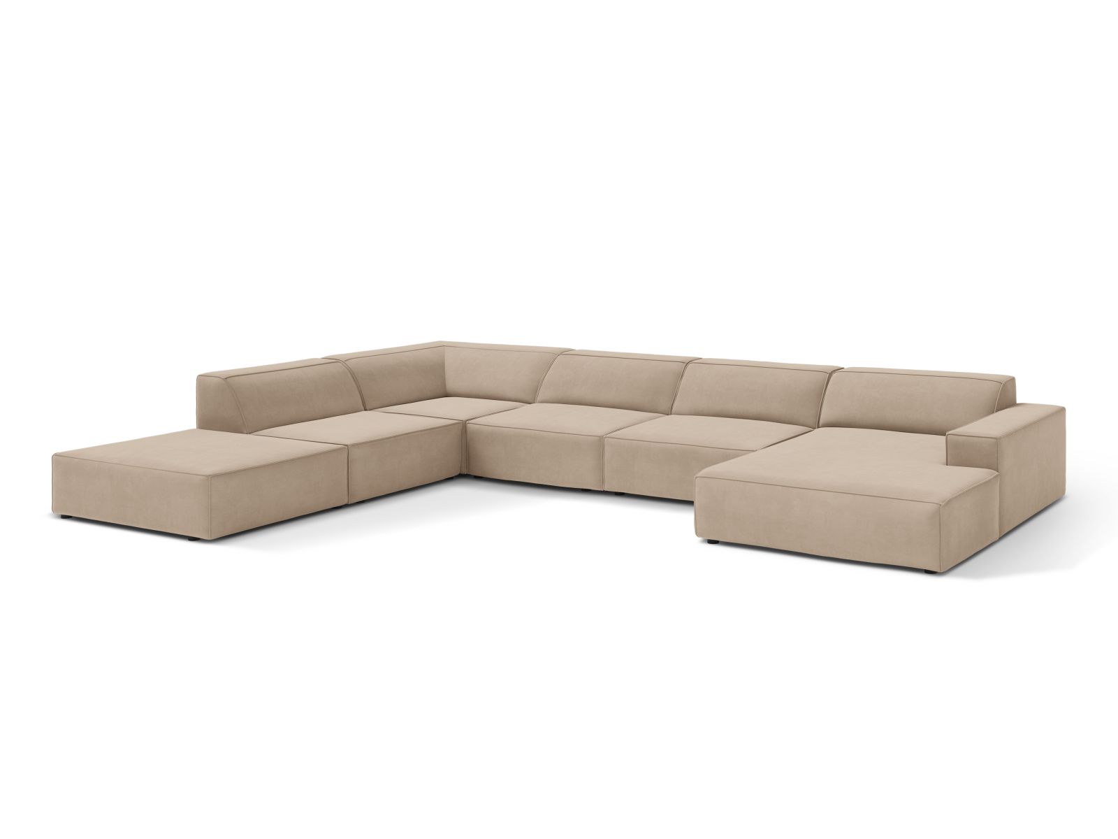 Velvet Modular Panoramic Left Corner Sofa, "Jodie", 7 Seats, 361x258x77