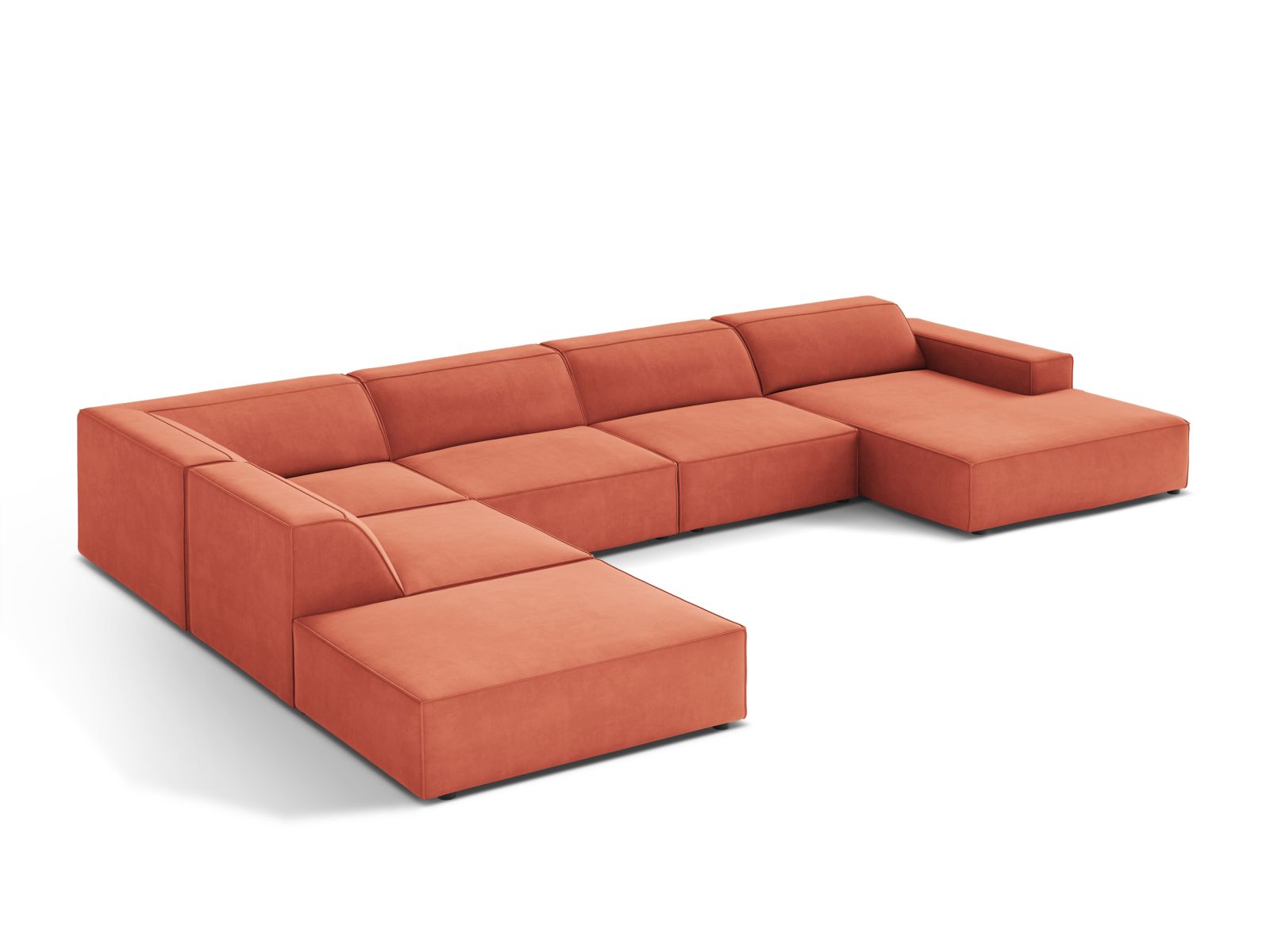 Velvet Modular Panoramic Left Corner Sofa, "Jodie", 7 Seats, 361x258x77