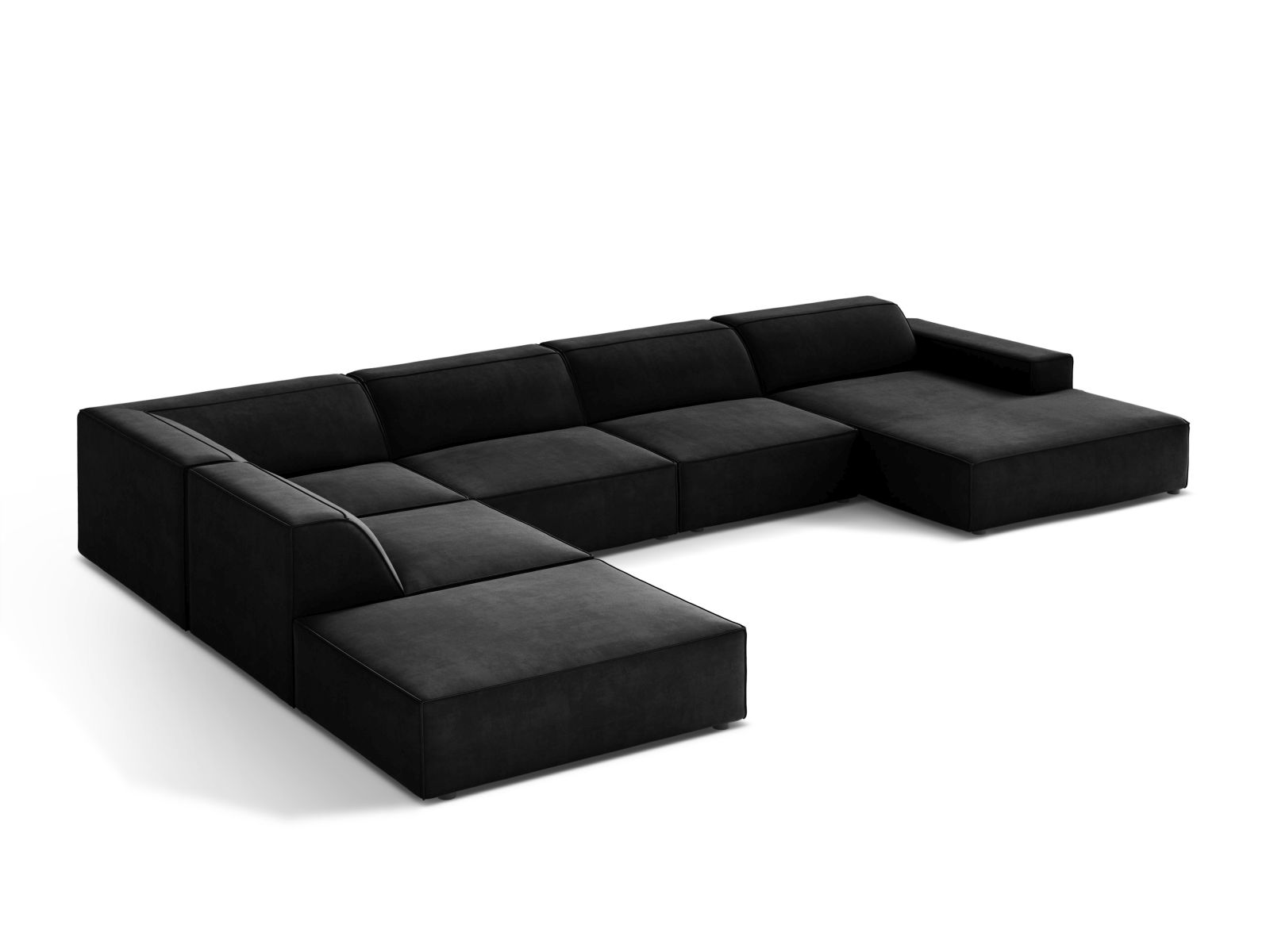 Velvet Modular Panoramic Left Corner Sofa, "Jodie", 7 Seats, 361x258x77